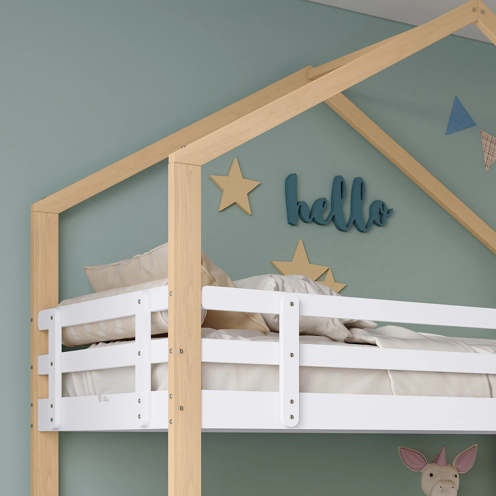 LAKFEW Litera de 90x200 con Cama Nido 90x190 cm, Cama Infantil con Escalera de Almacenaje y Protección Anticaída, Litera Infantil, Camas Infantiles de Madera para 3 Personas, Natur+Blanco, Sin Colchon