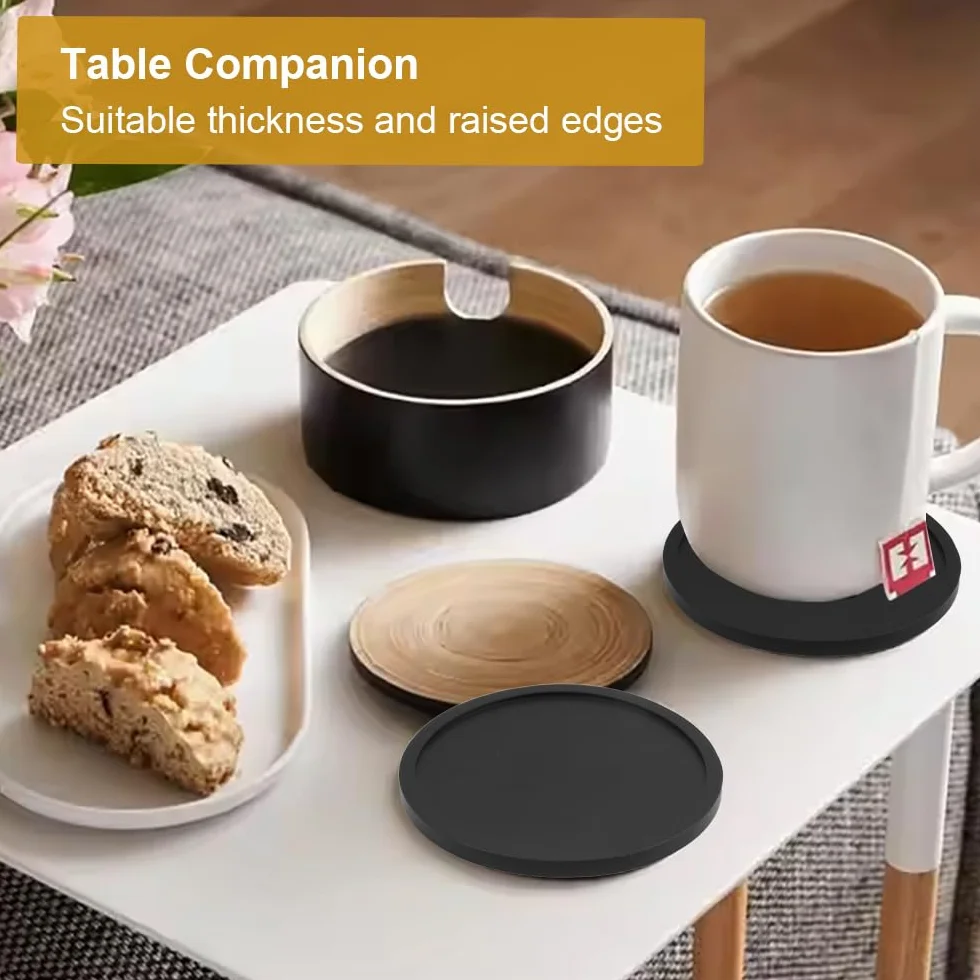 Posavasos de Vidrio Negro Silicona Antideslizantes 10cm Sin BPA para Bebidas Exterior Interior