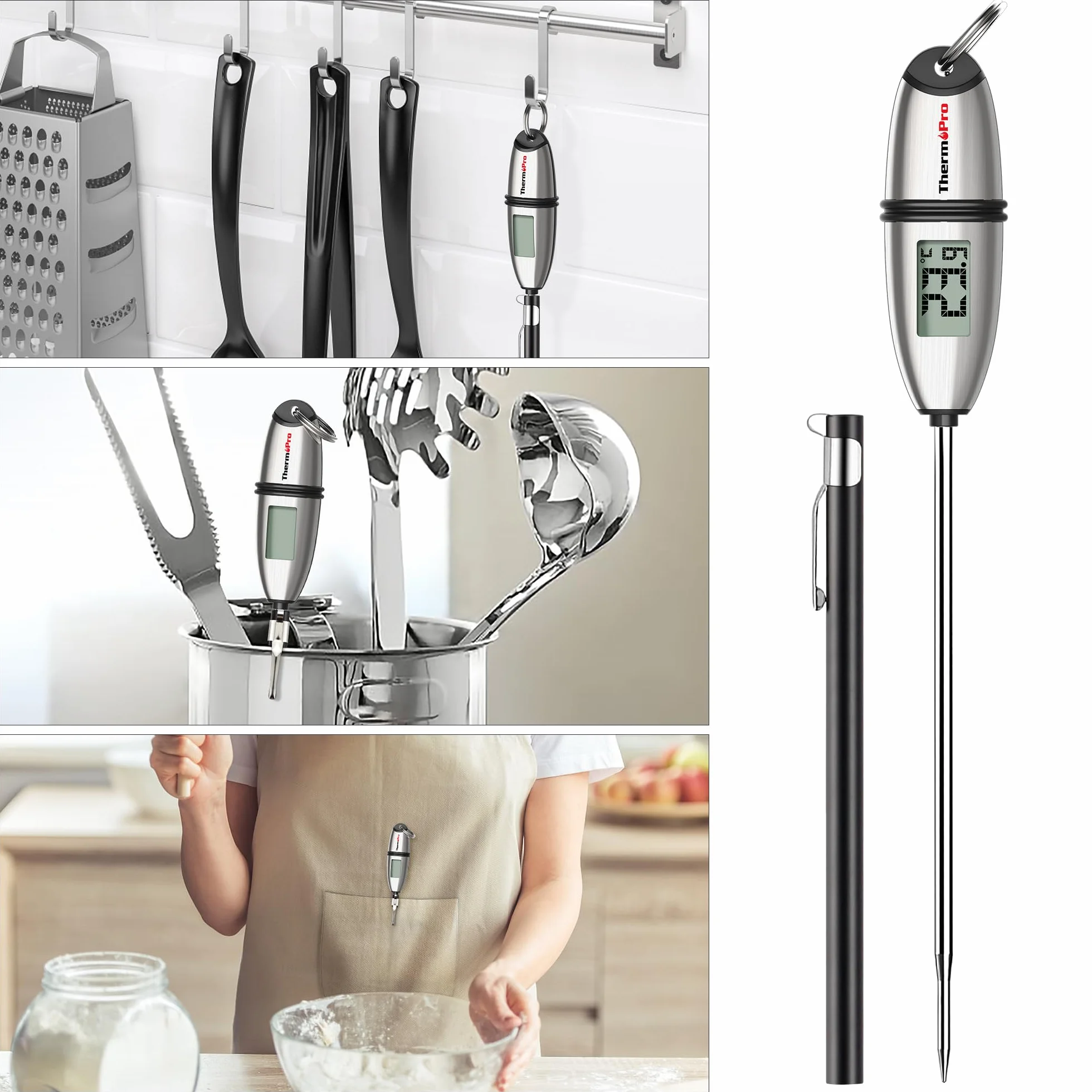 ThermoPro TP02S Termómetro Cocina Lectura Instantánea Digital Sonda Larga Carne Barbacoa