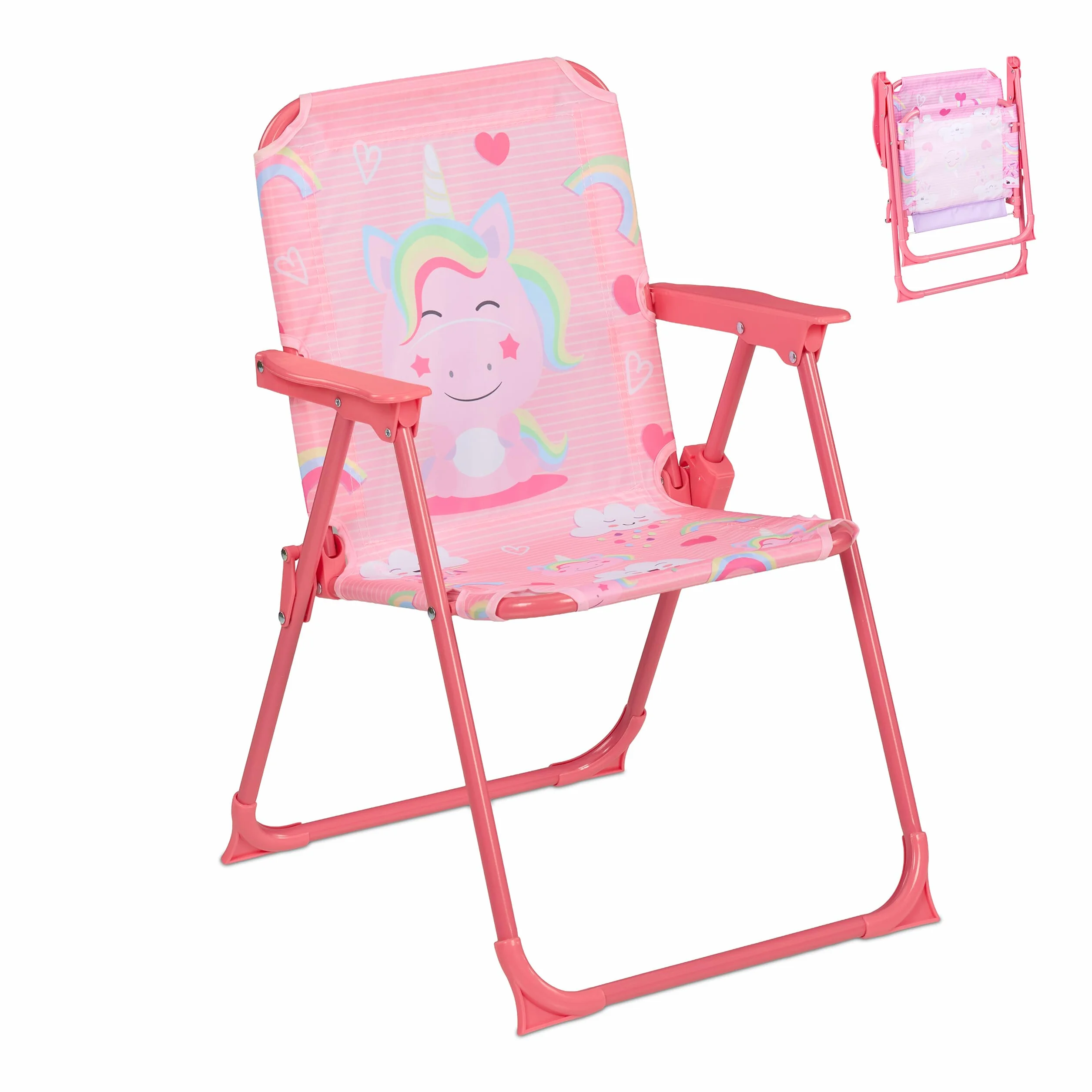 Relaxdays Silla Infantil Plegable Camping Unicornio 51,5x36x37,5 cm Asiento Pícnic Multicolor