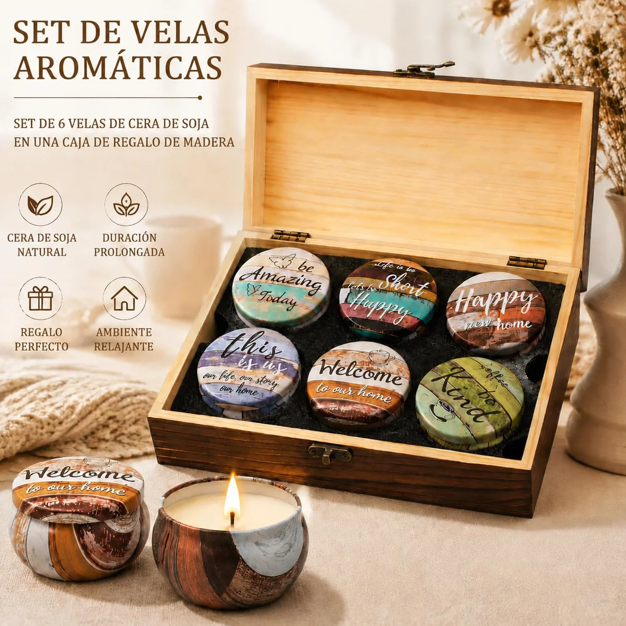 Velas Perfumadas para Mujer Navidad Regalar Amigo Madre Juego de Vela Aromáticas Relajantes de Soja Naturales Decorativas Set Regalo Cumpleaños Compañera Regalos Boda para Invitados