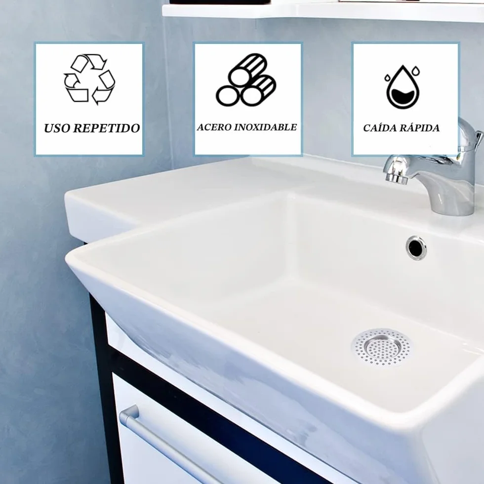 2 Piezas Filtro de Fregadero de Acero Inoxidable - Colador de Drenaje -Tapón de Desagüe para Cocina, Ducha, Baño y Lavabo