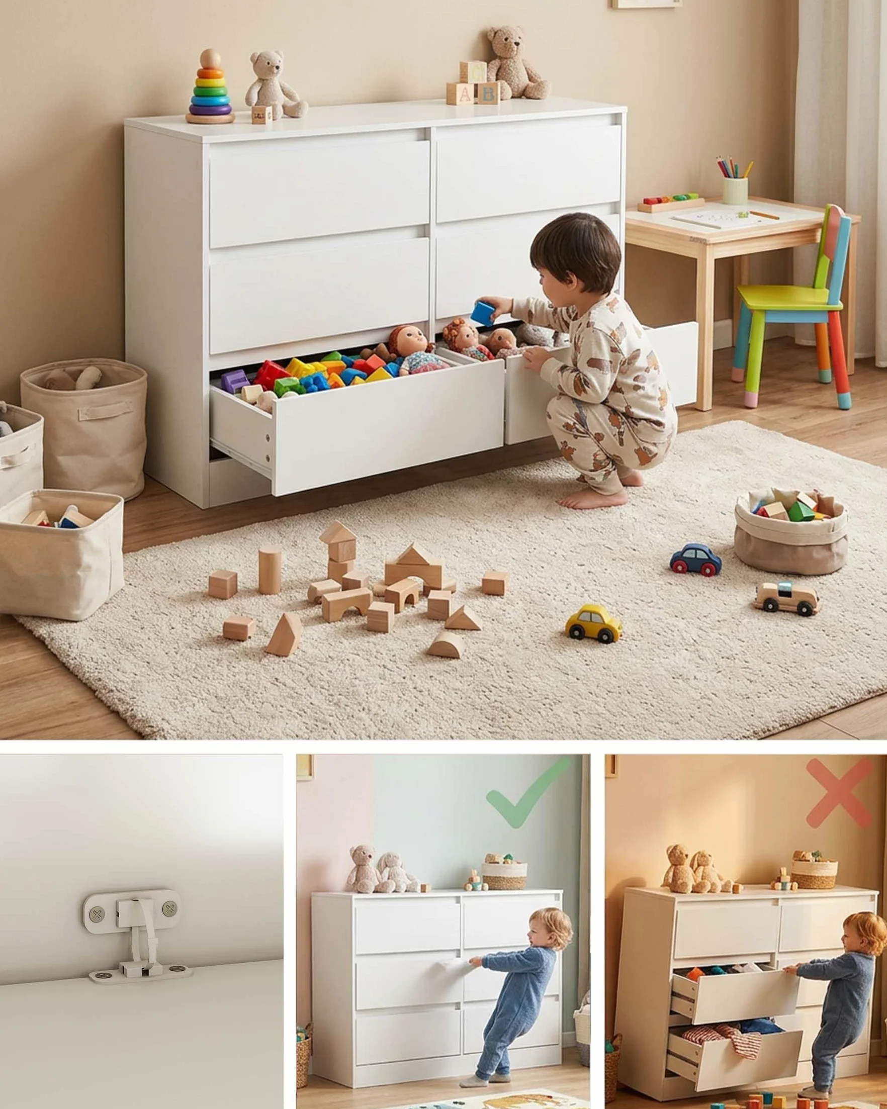 Comoda Dormitorio 6 Cajones, Cajonera Blanca 100 x 37 x 69 cm, Comoda Blanca Moderna, Muebles de Salon para Dormitorio, Pasillo y Habitación Infantil, Estilo Moderno