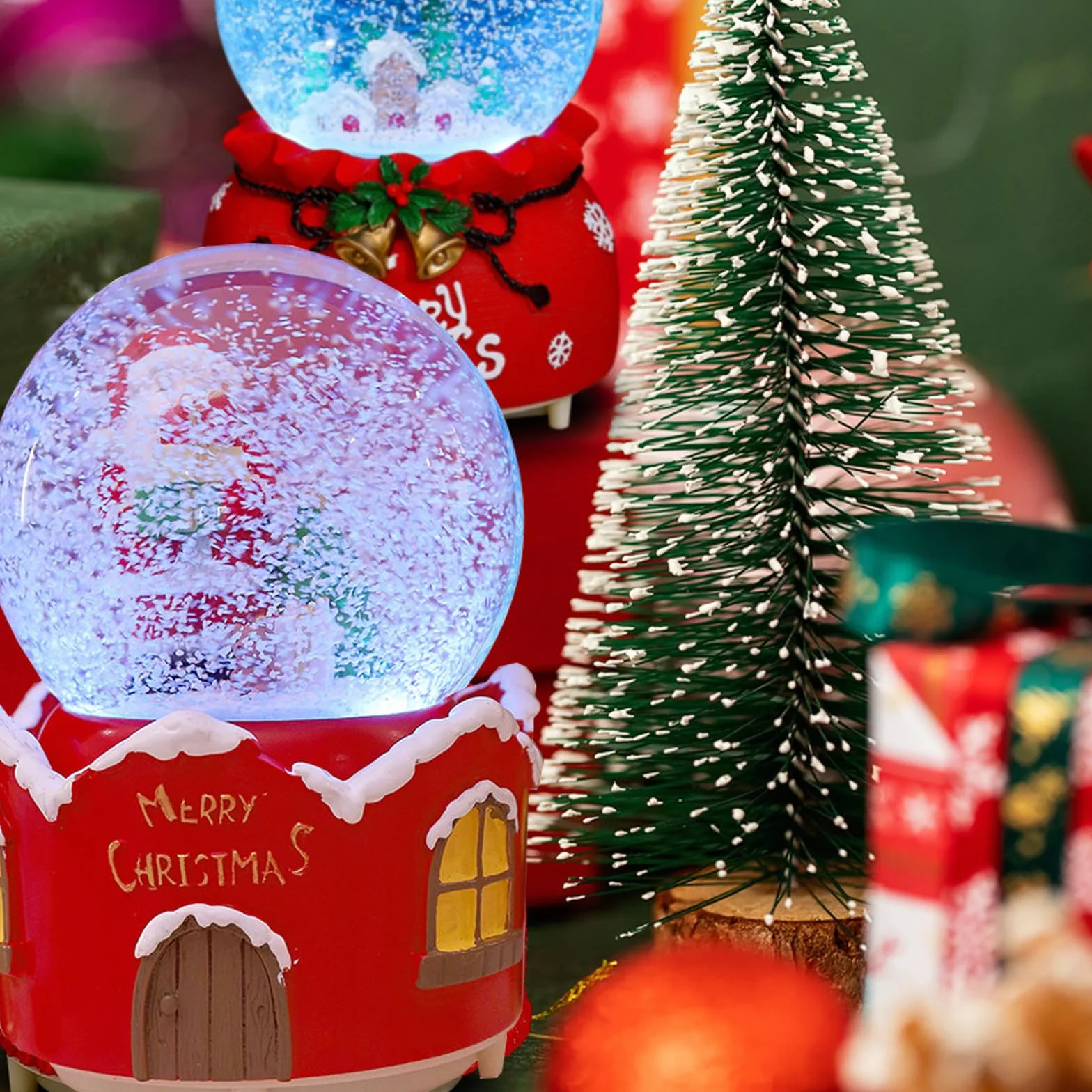 Figura de Resina Bola de Nieve Papá Noel Navidad Musical Decoración Hogar Adorno Regalo