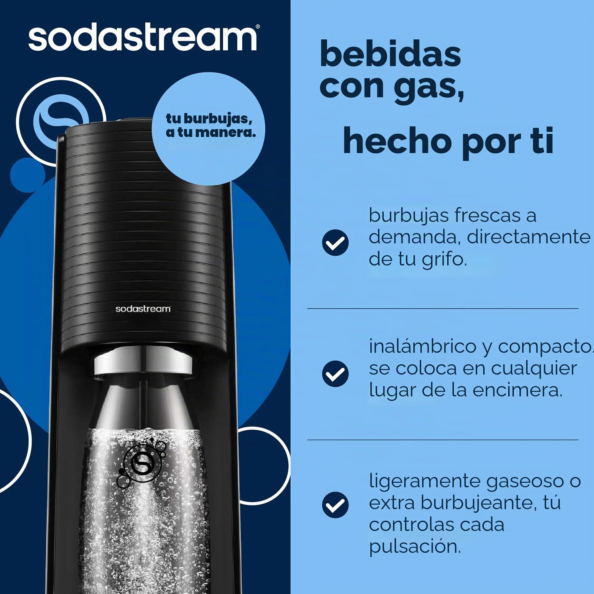 SodaStream Terra Negro Gasificador de Agua con Cilindro CO₂ 60L y Botella 1L