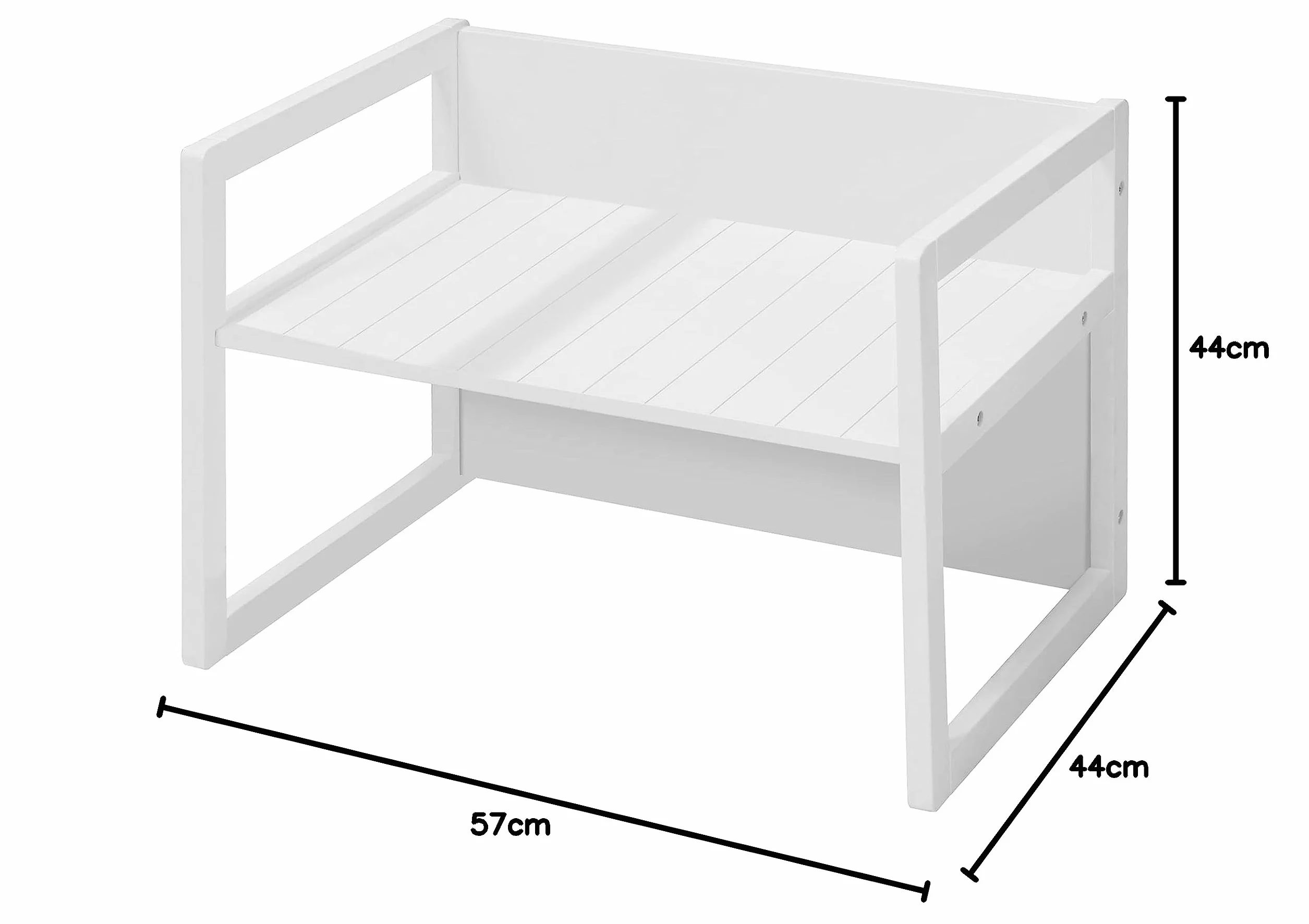 Banco Infantil 2en1 de Madera Ajustable 2 Alturas Asiento Convertible Mesa Escritorio 60 kg Blanco