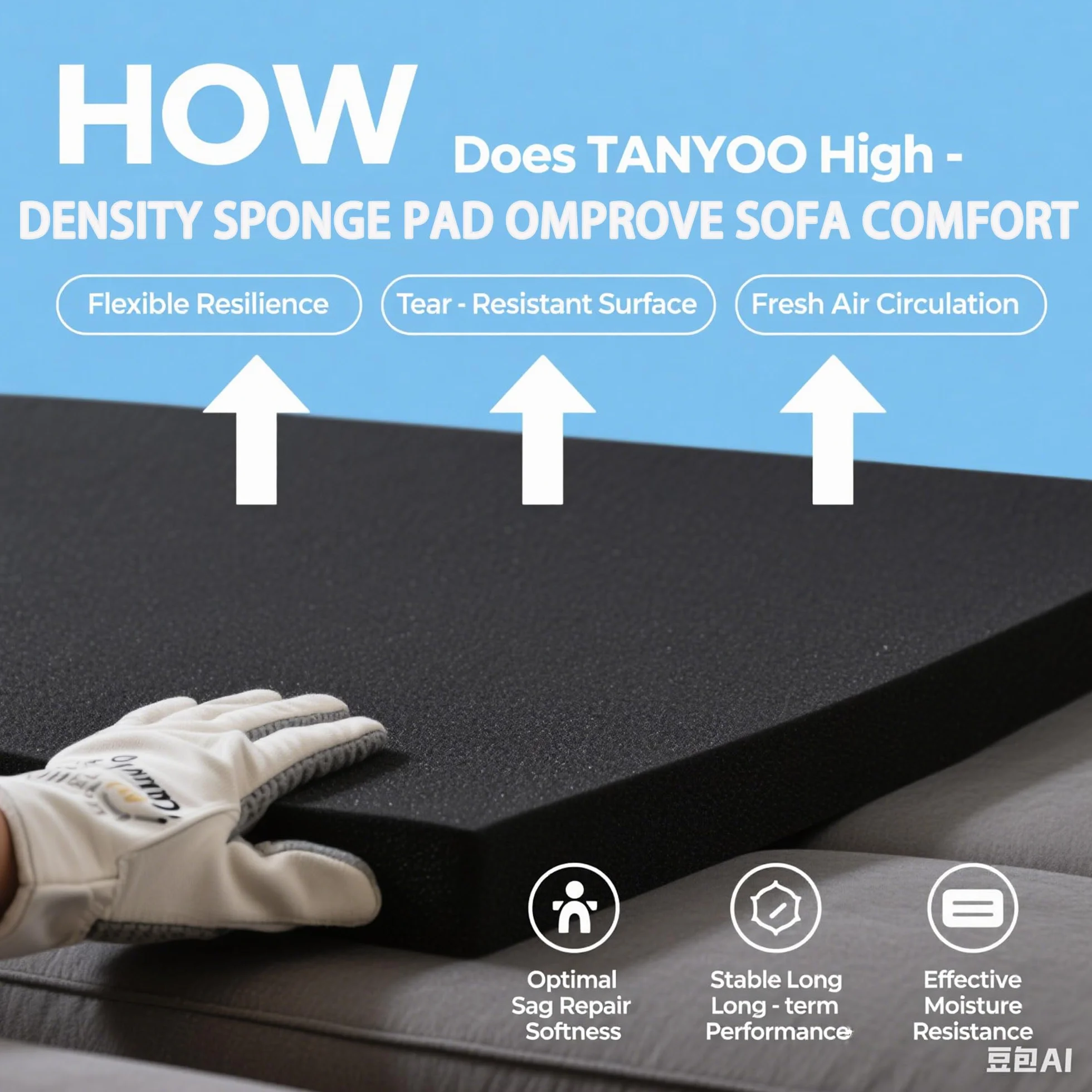 Almohadilla Protectora del Sofá 50x50cm, Soporte de Esponja para Reparación de Hundimiento