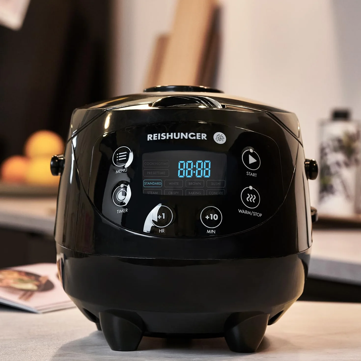 Reishunger Mini Olla Arrocera Eléctrica y Vaporera en Negro hasta 3 Personas (0.6 l) – Hervidor de Arroz con 8 Programas - Con Pantalla LED y Función Automática de Mantenimiento del Calor