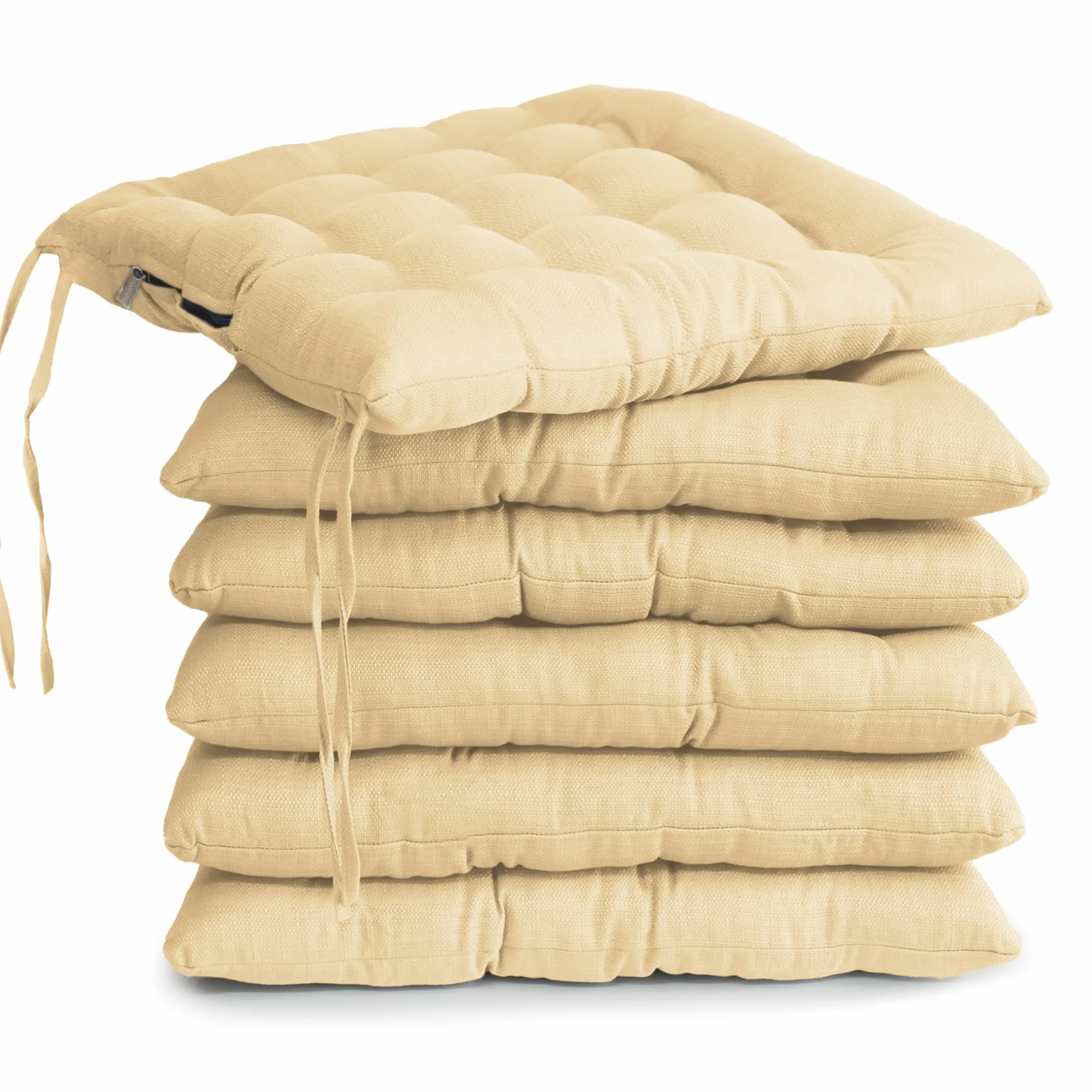 MANEMI Pack 6 Cojines para Silla 40x40x5cm - Cojín Decorativo con Textura de Bambú para Silla, Sofá o Comedor - Juego de Cojines de Asiento Estilo Rústico y Transpirable con Cintas de Sujeción
