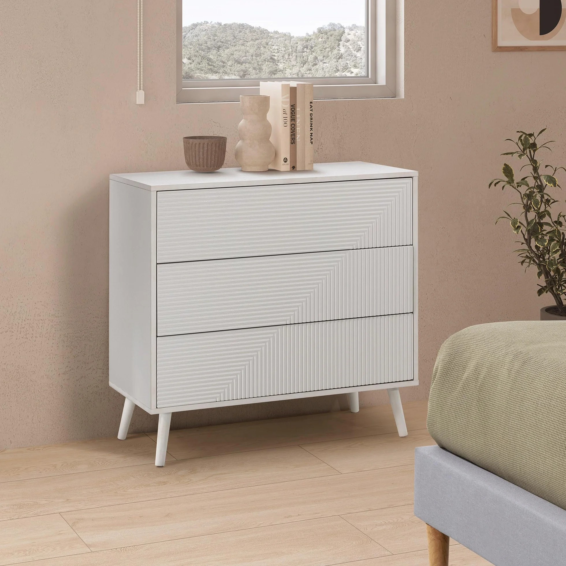 HOMN LIVING Cómoda de Noche Telmo 3 cajones Color Blanco, 80 cm (Ancho) 40 cm (Profundo) 80 cm (Altura)