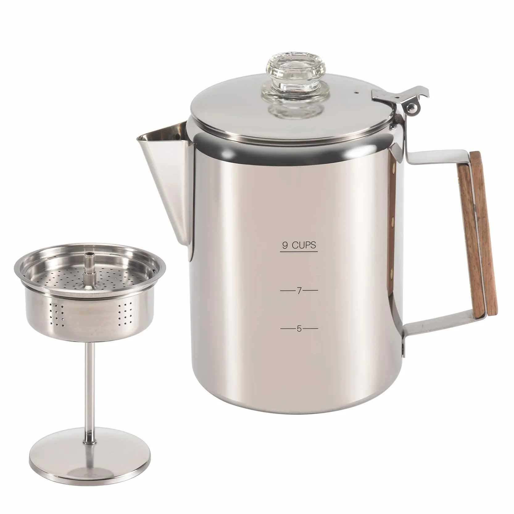Cafetera de Acero Inoxidable 9 Tazas para Camping y Hogar
