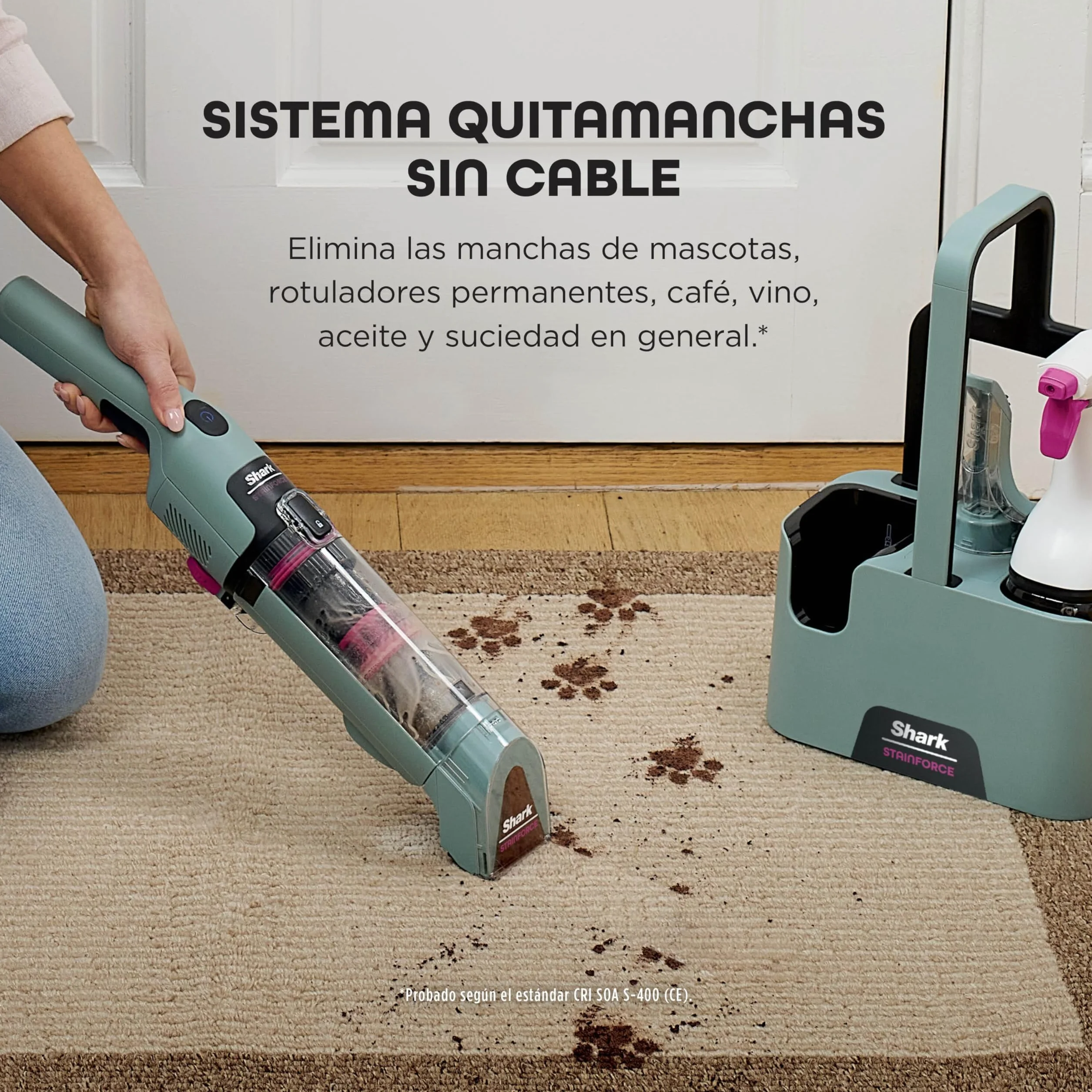Shark StainForce Limpiador Portátil para Manchas y Olores - Limpieza de Alfombras, Tapicerías, Escaleras y Coches - Incluye Accesorios y 2 Soluciones de Limpieza - Cobre, HX100EUCP