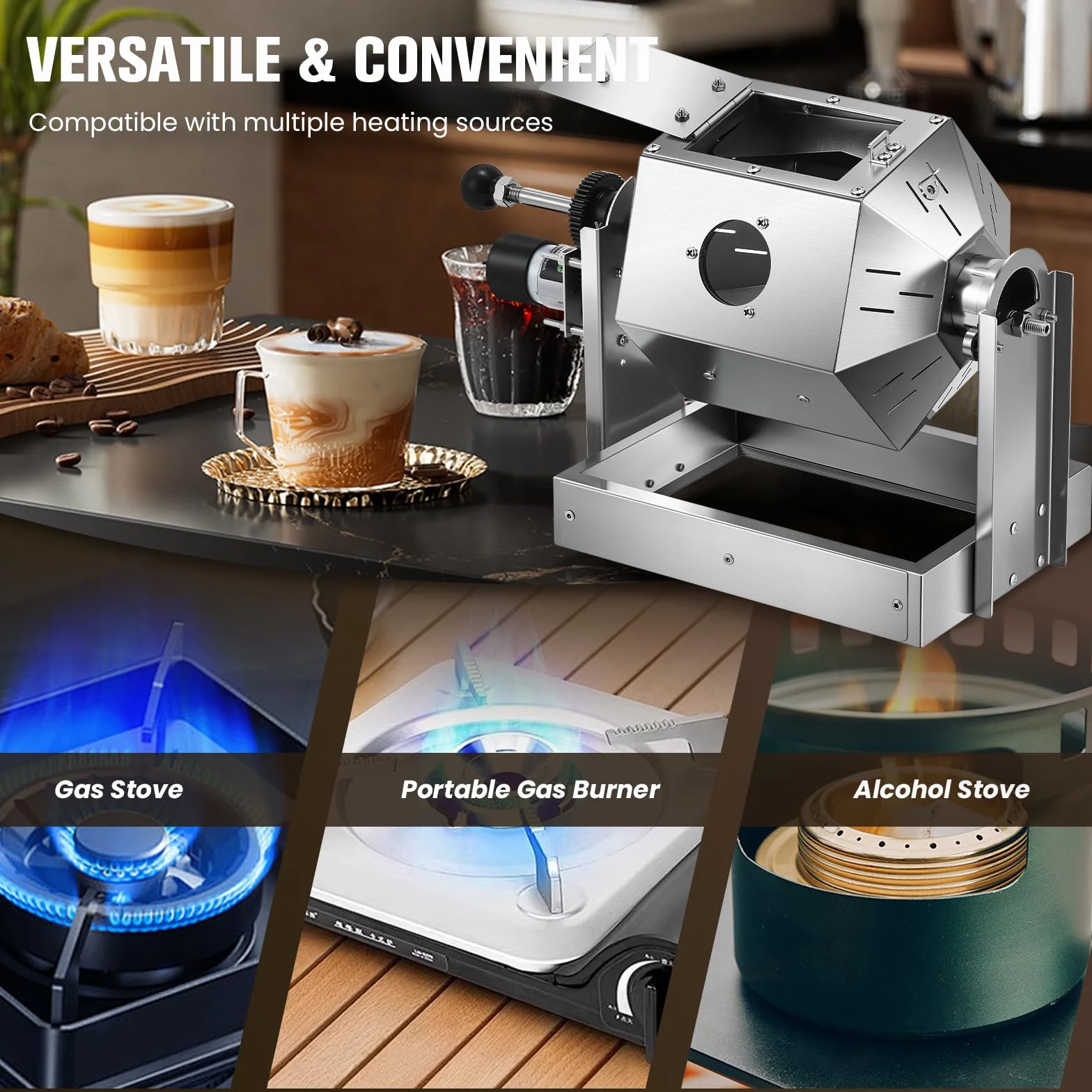 Huanyu Tostadora de Café con Enfriador de Granos 500g Acero Inoxidable Máquina para Cacahuetes y Granos