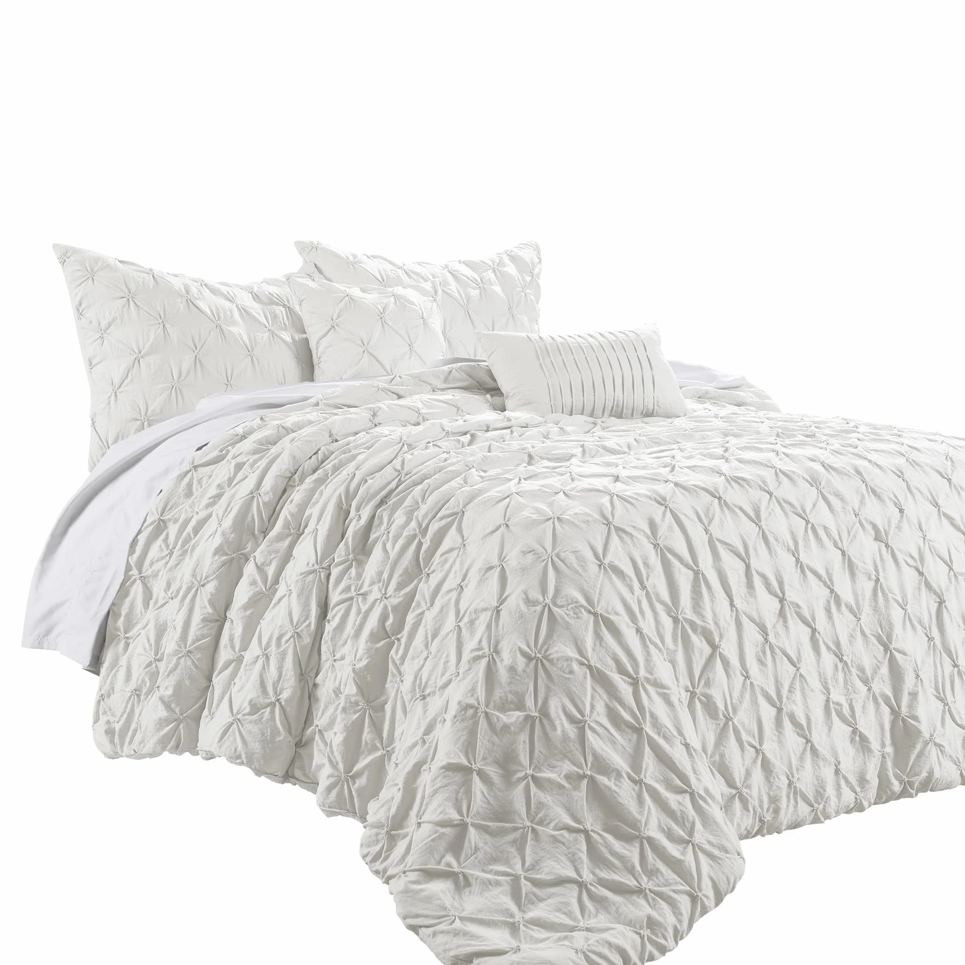 Lush Decor Pintuck Ravello Pintucks, Poliéster, Blanco, King Size
