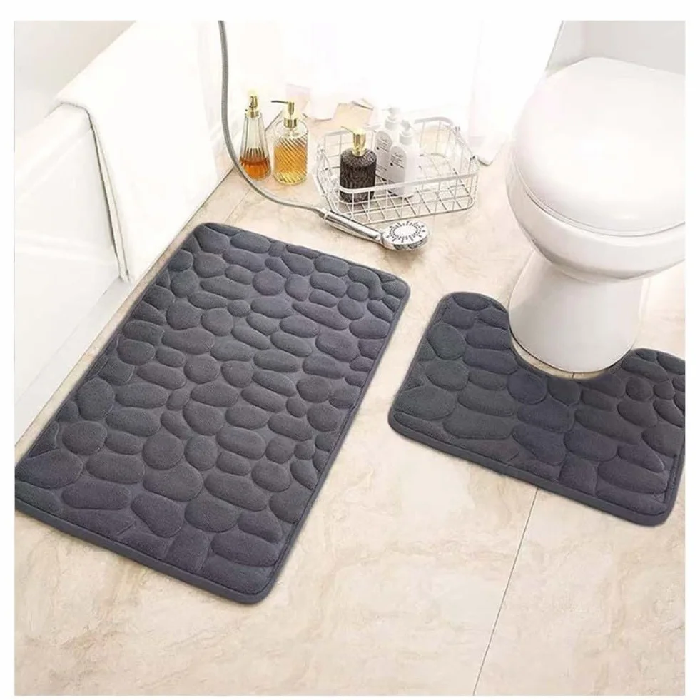 Juego de 2 alfombras de felpa suave de felpilla de alta densidad con respaldo antideslizante, color gris, negro, rojo, café y morado