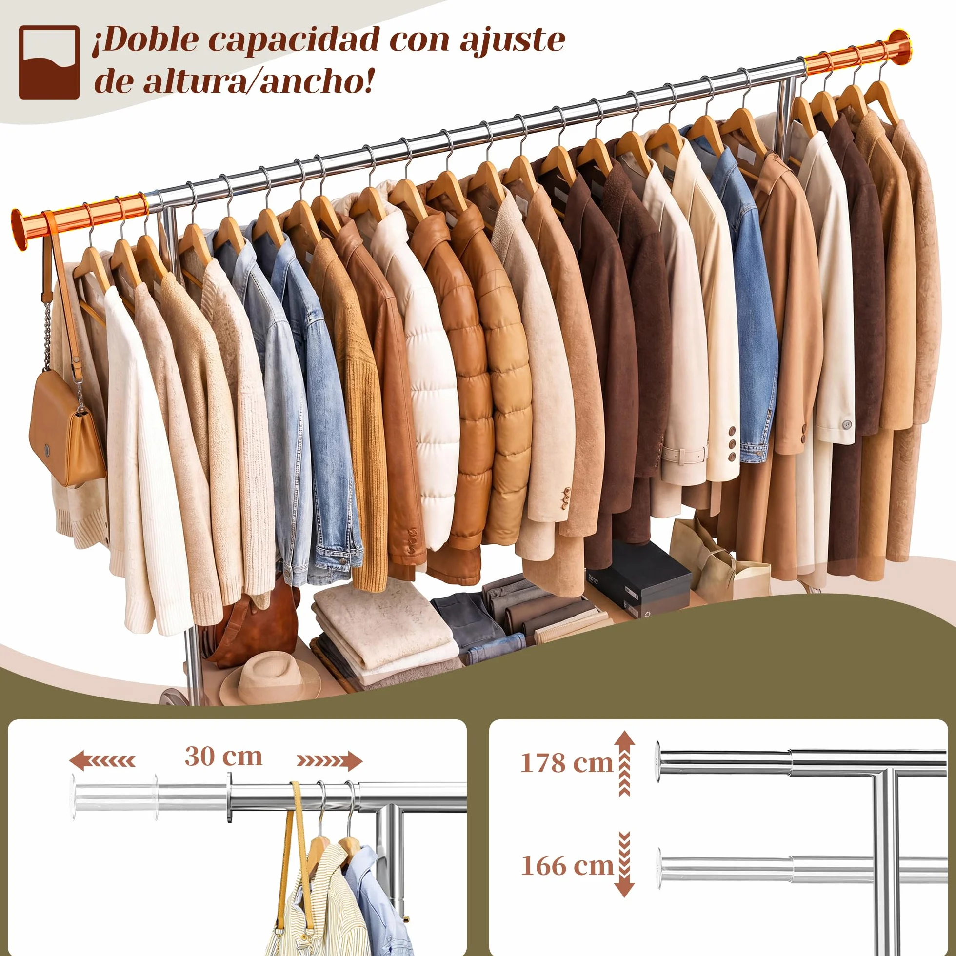 Perchero Burro Ropa con Ruedas 200kg 130–190cm Extensible 166-178cm Altura regulable