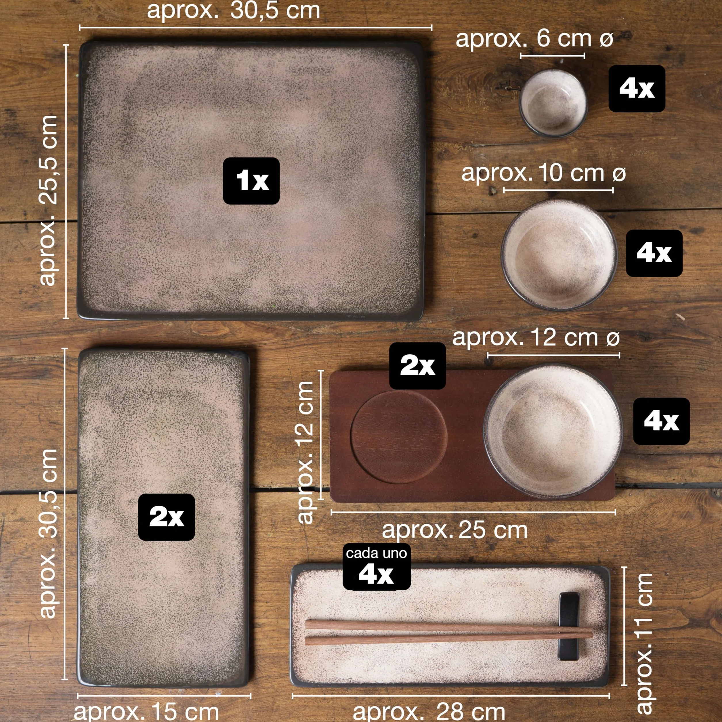 Moritz & Moritz Vajilla Sushi - Platos Sushi Ceramica - Plates Set 29 Piezas para 4 Personas - Plato Sushi con Palillos Soporte de Palillos Cuencos para Wasabi