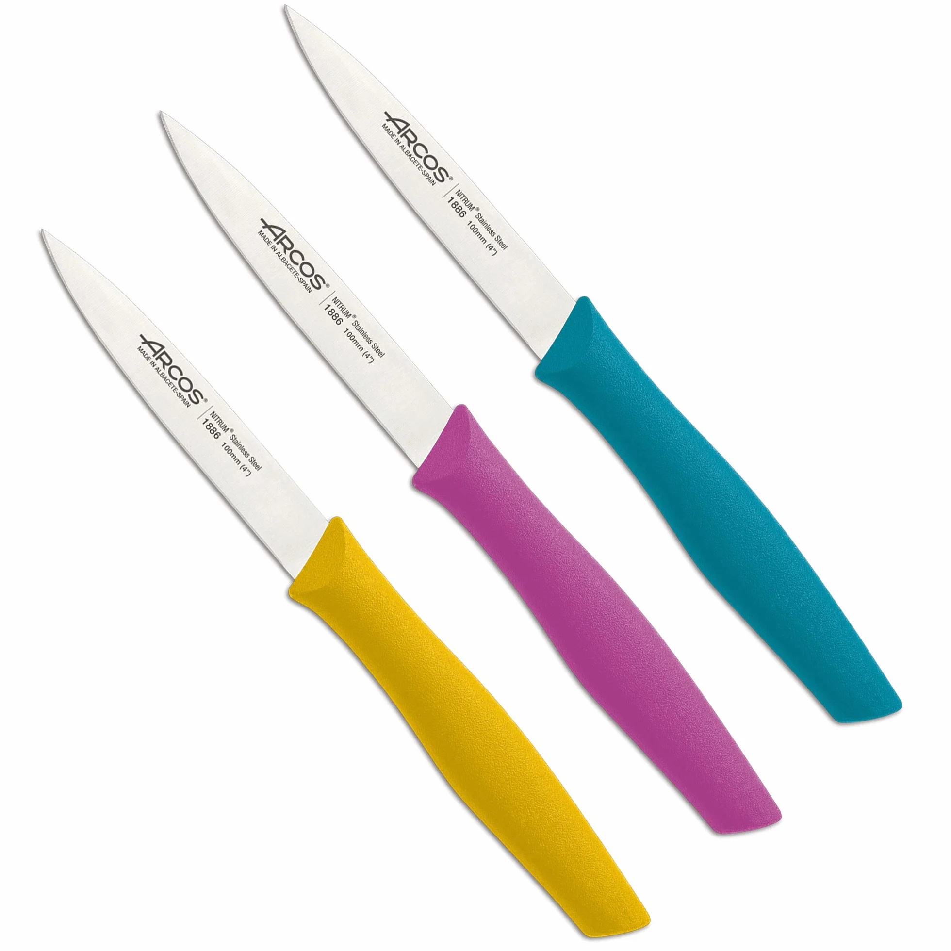 Arcos Serie Nova Cuchillo para pelar Acero Inoxidable NITRUM 3 colores Fucsia Turquesa Amarillo