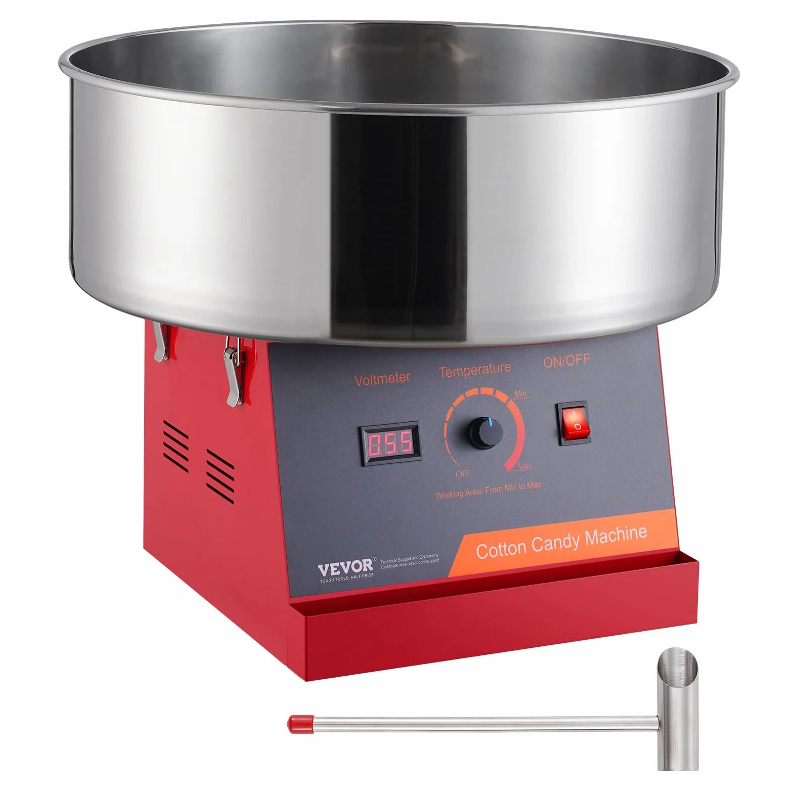VEVOR Máquina Eléctrica de Algodón de Azúcar, Máquina de Algodón de Azúcar de 1000 W, Máquina Comercial de Algodón de Azúcar con Tazón de Acero Inoxidable y Cuchara de Azúcar, para el Hogar, Rojo