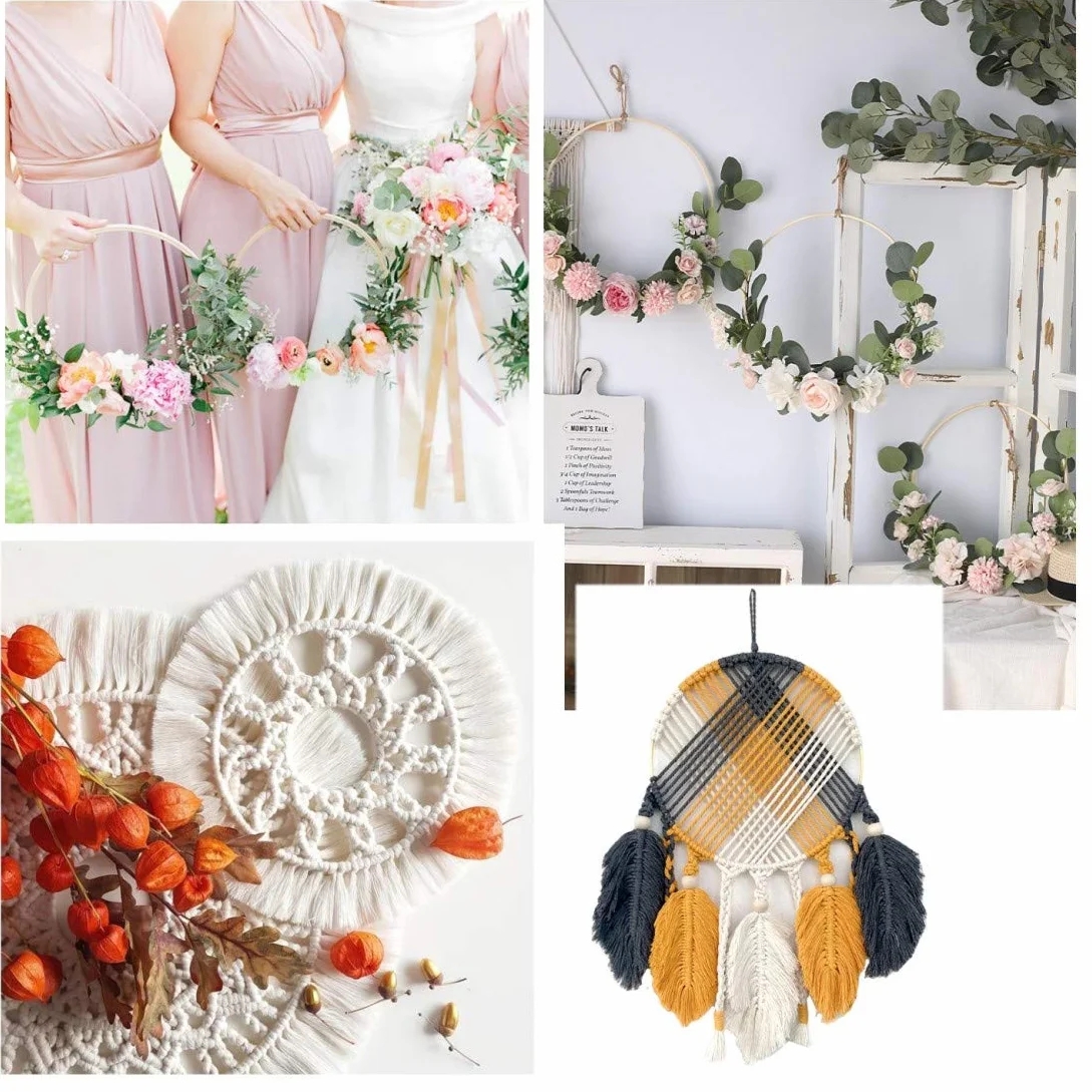 JZK Aros de Bambú y Madera para Macramé, Atrapasueños, Corona de Flores y Colgantes