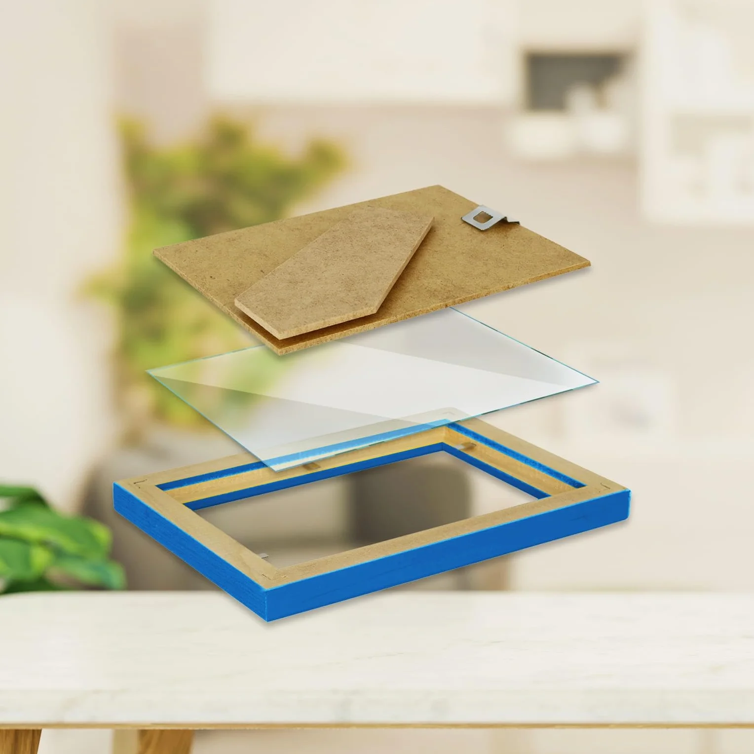MG Design Set de 3 Marco Azul 9 x 13 cm Madera Auténtica con Cristal Acrílico