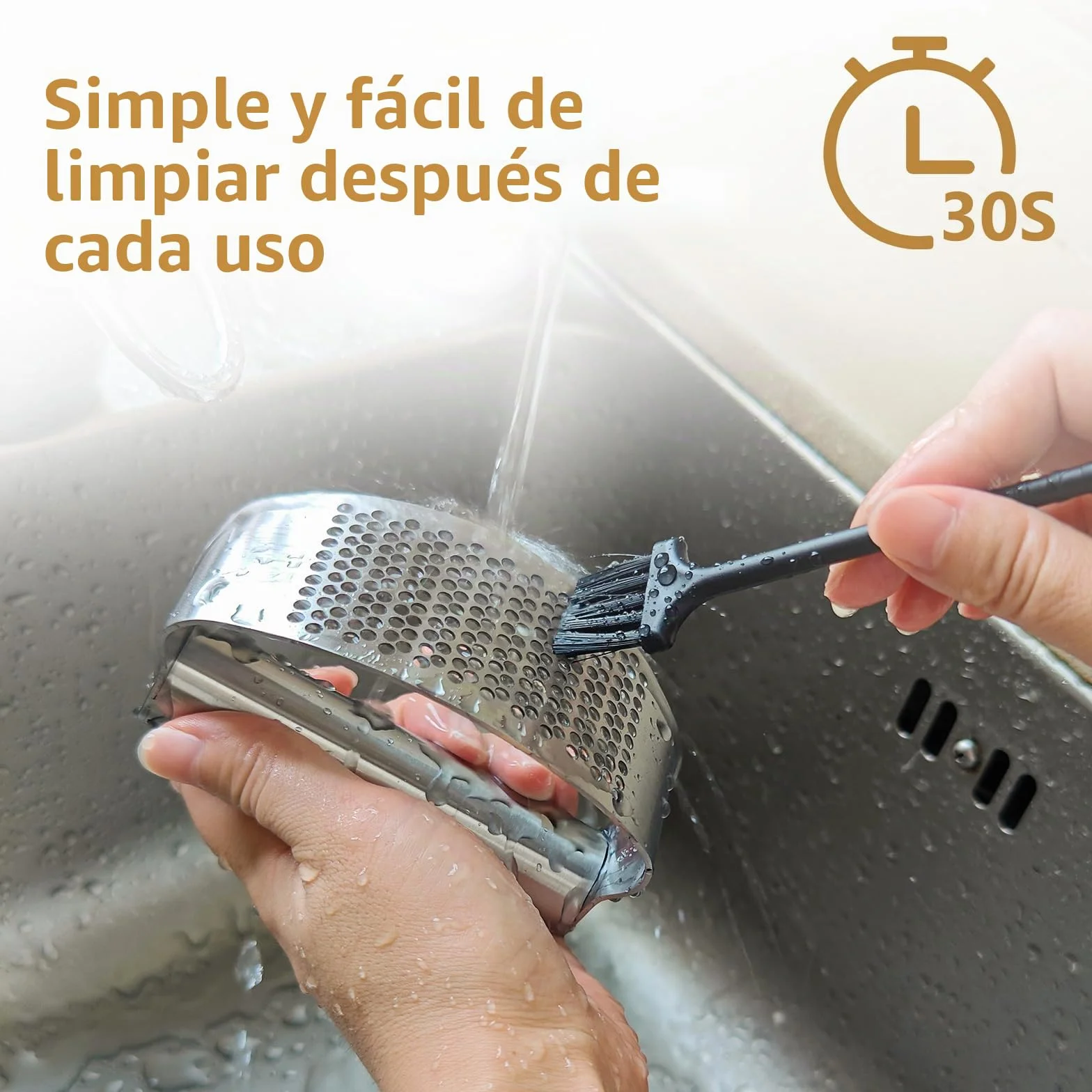 Prensa Ajos Acero Inoxidable Profesional Ergonómico Set Cocina con Pelador y Cepillo Apto Lavavajillas