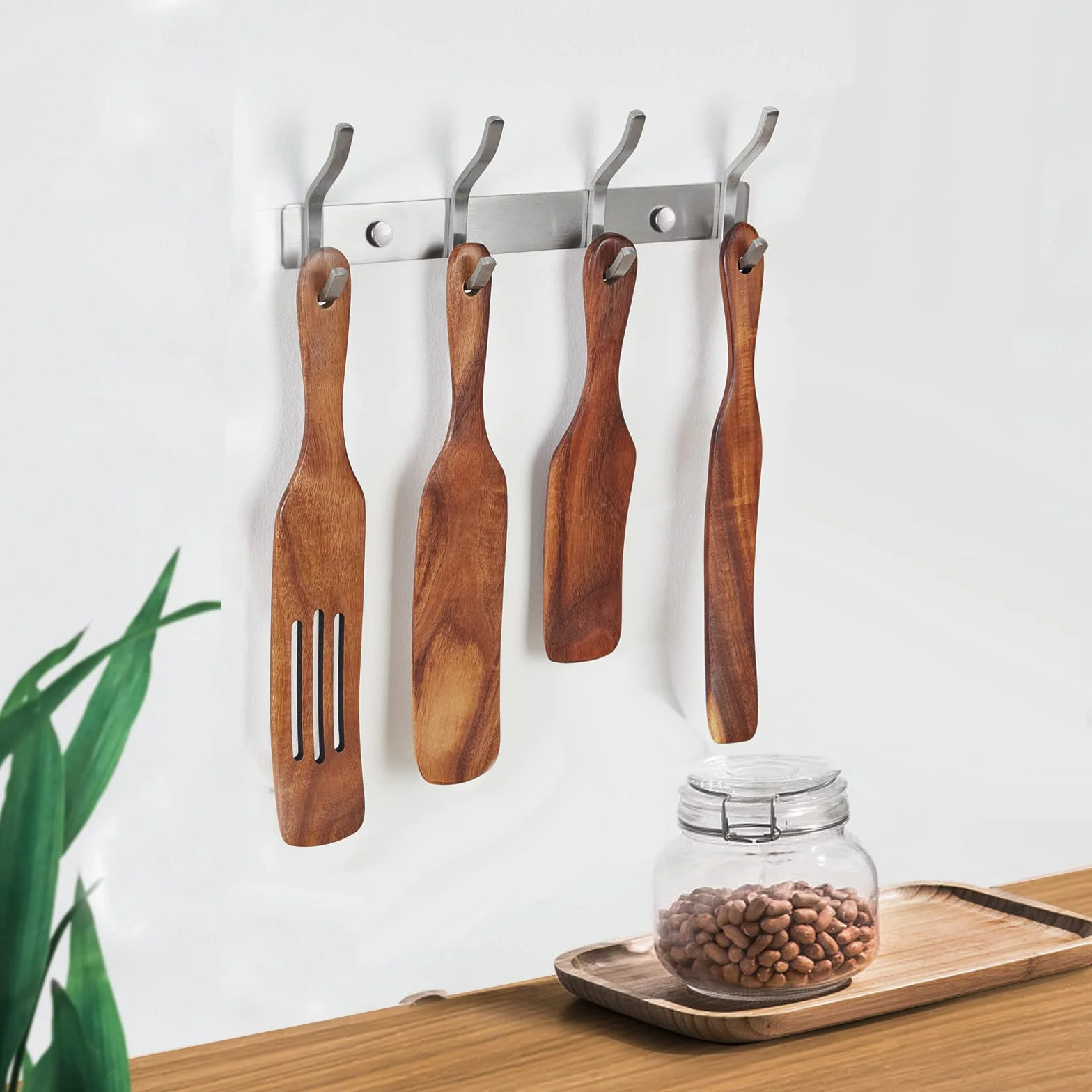 Percheros Pared con 4 ganchos, Ganchos Perchas de Montaje en Pared Acero inoxidable Colgadores Ganchos Perchero para Entrada, Cocina, Baño (4 Ganchos, Plata)