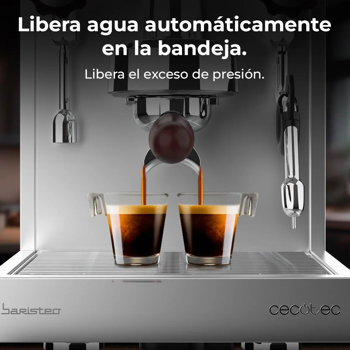 Cecotec Cafetera Express Barista Baristeo Classic. 2700W, Bomba 15 Bares, Control Pid, Doble Calentamiento, depósito 2.5L, Vaporizador, Grifos Profesionales, Extracción Crema, Diseño Profesional