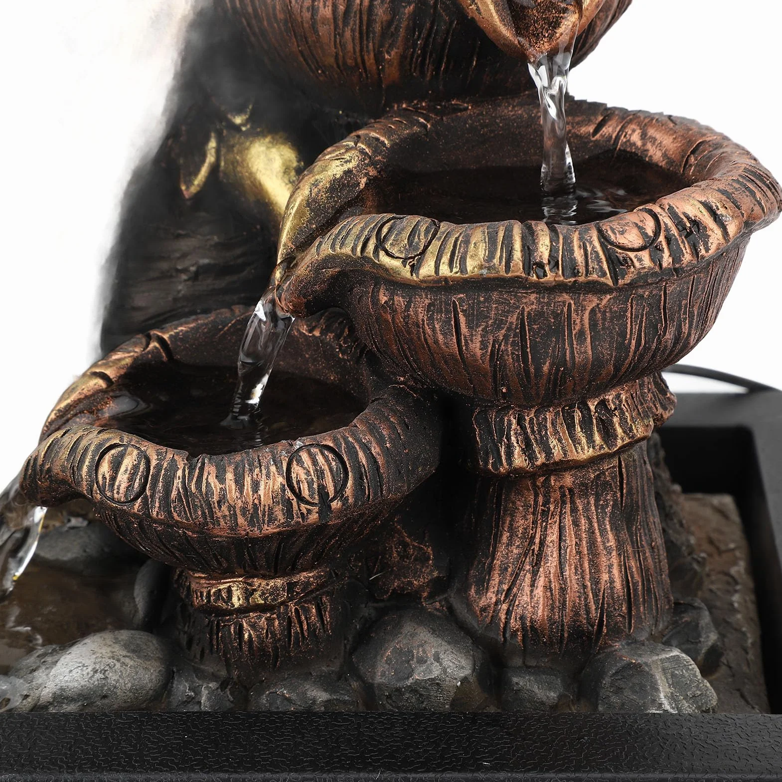 Fuente de Mesa, Fuentes de Agua Fuente Interior USB Bomba Silenciosa Aumentar la Humedad Decorativa con Luz LED Fuente de Escritorio de Meditación Zen Interior para Oficina en Casa
