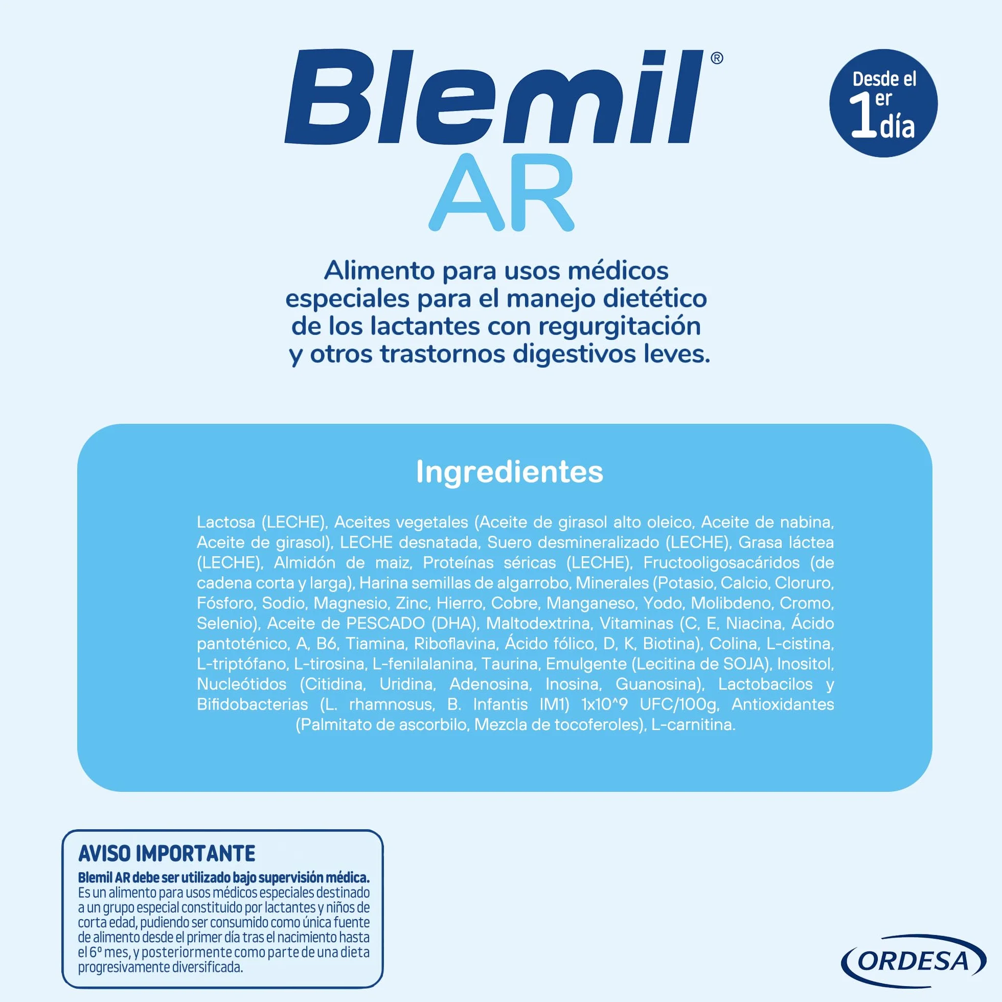 Blemil AR 800g Leche de Inicio en polvo para Regurgitación y Trastornos digestivos leves