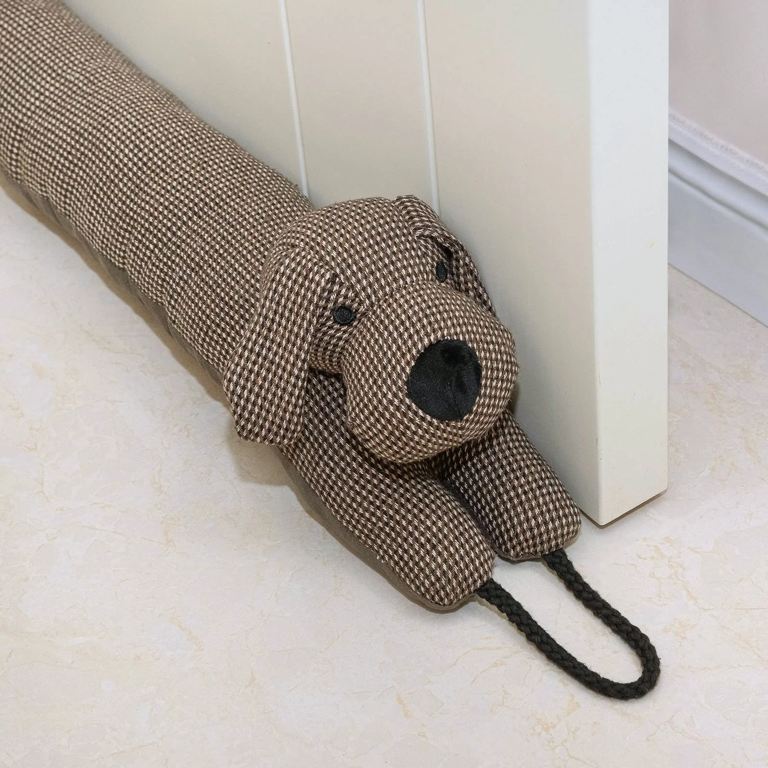 Marwood Burlete Decorativo para Bajos de Puertas y Ventanas, 81,3 cm, con Peso, Animal, Bloqueador de Corrientes y Ruidos, Serpiente, con Asas para Colgar, Perro marrón