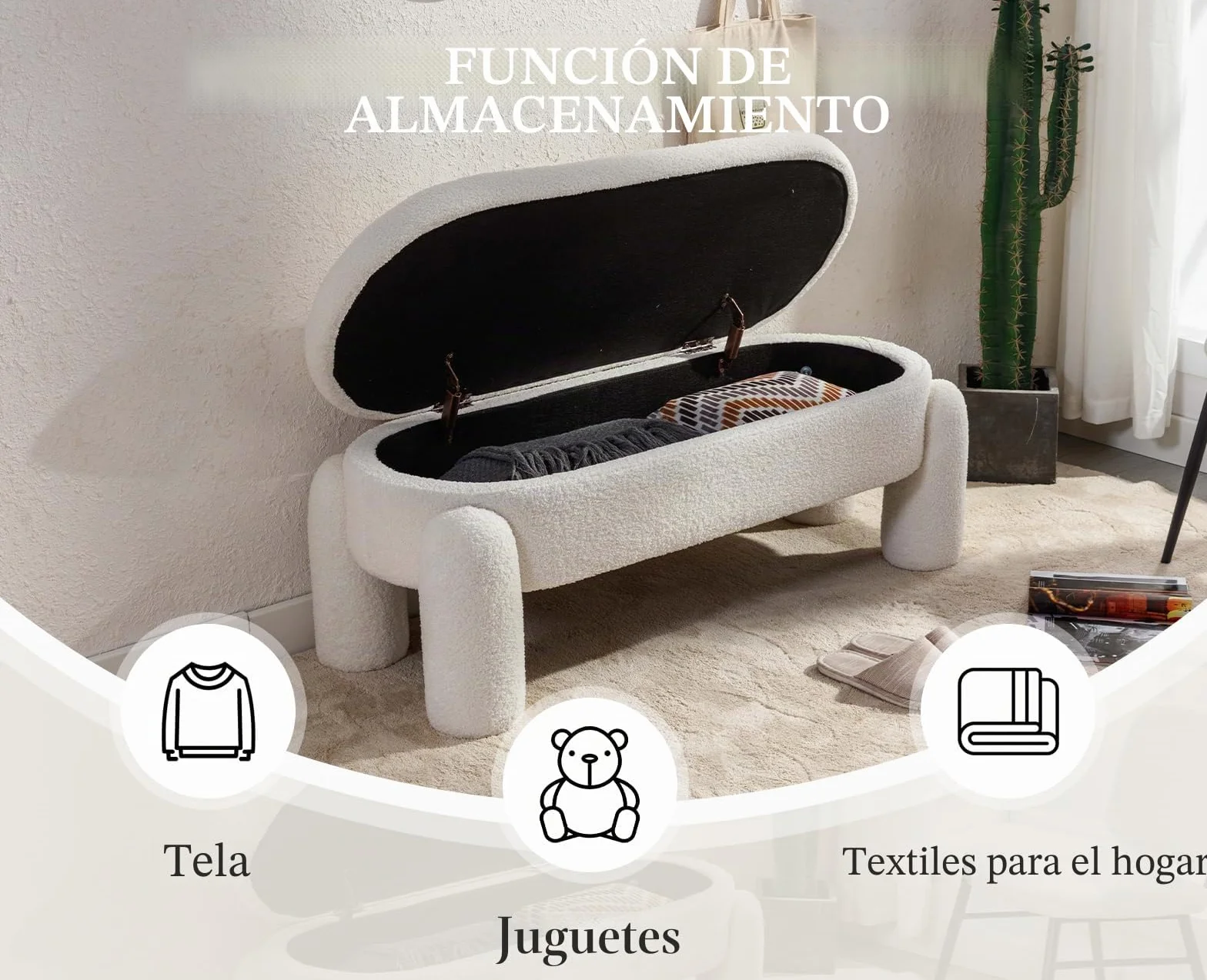 Ya-Home Baúl Multifuncional de Terciopelo Banco Moderna con Compartimento Interior para Dormitorio y Salón Color Blanco