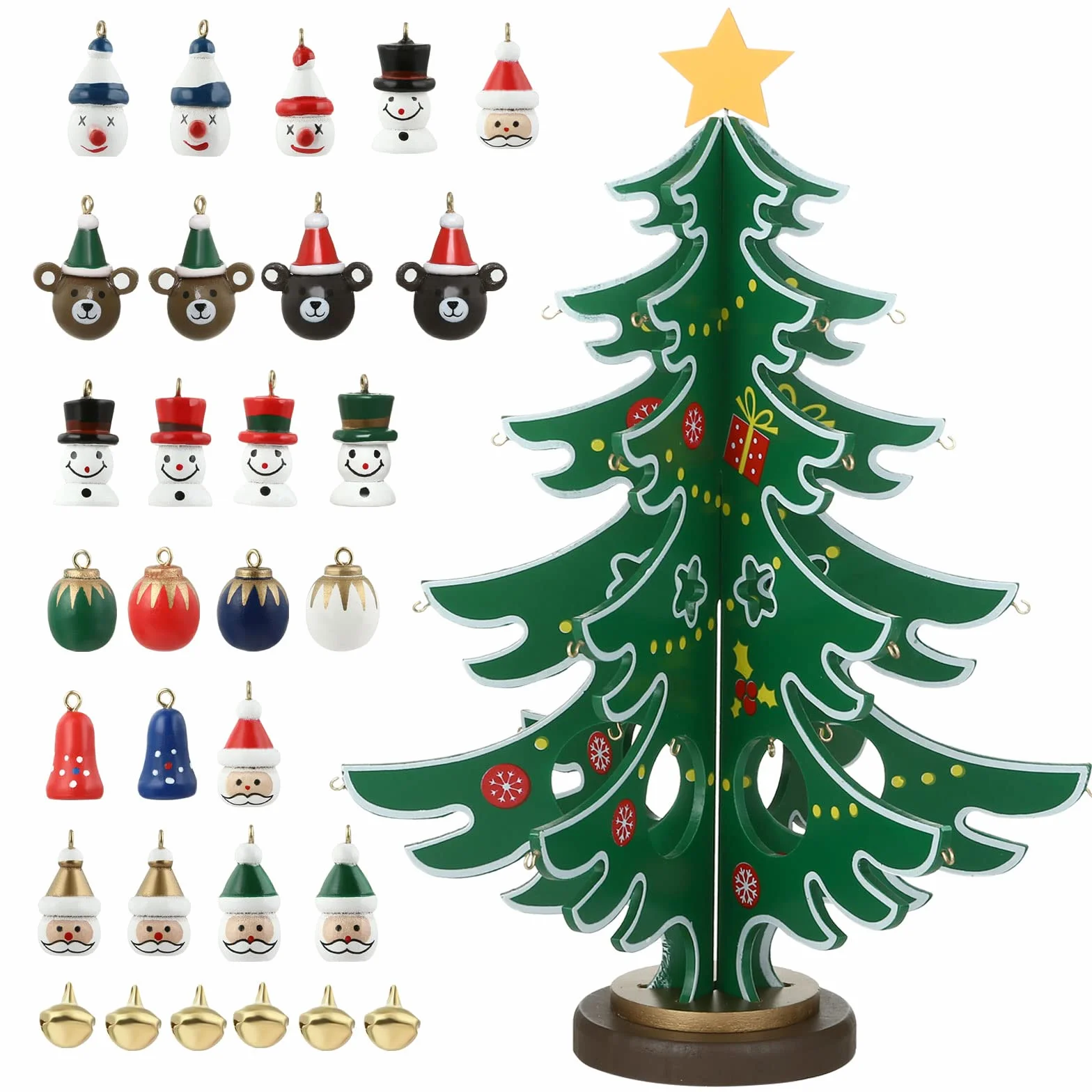 LIHAO Calendario de Adviento de Madera Mini Árboles de Navidad Adornos Decoración Regalos para Niños