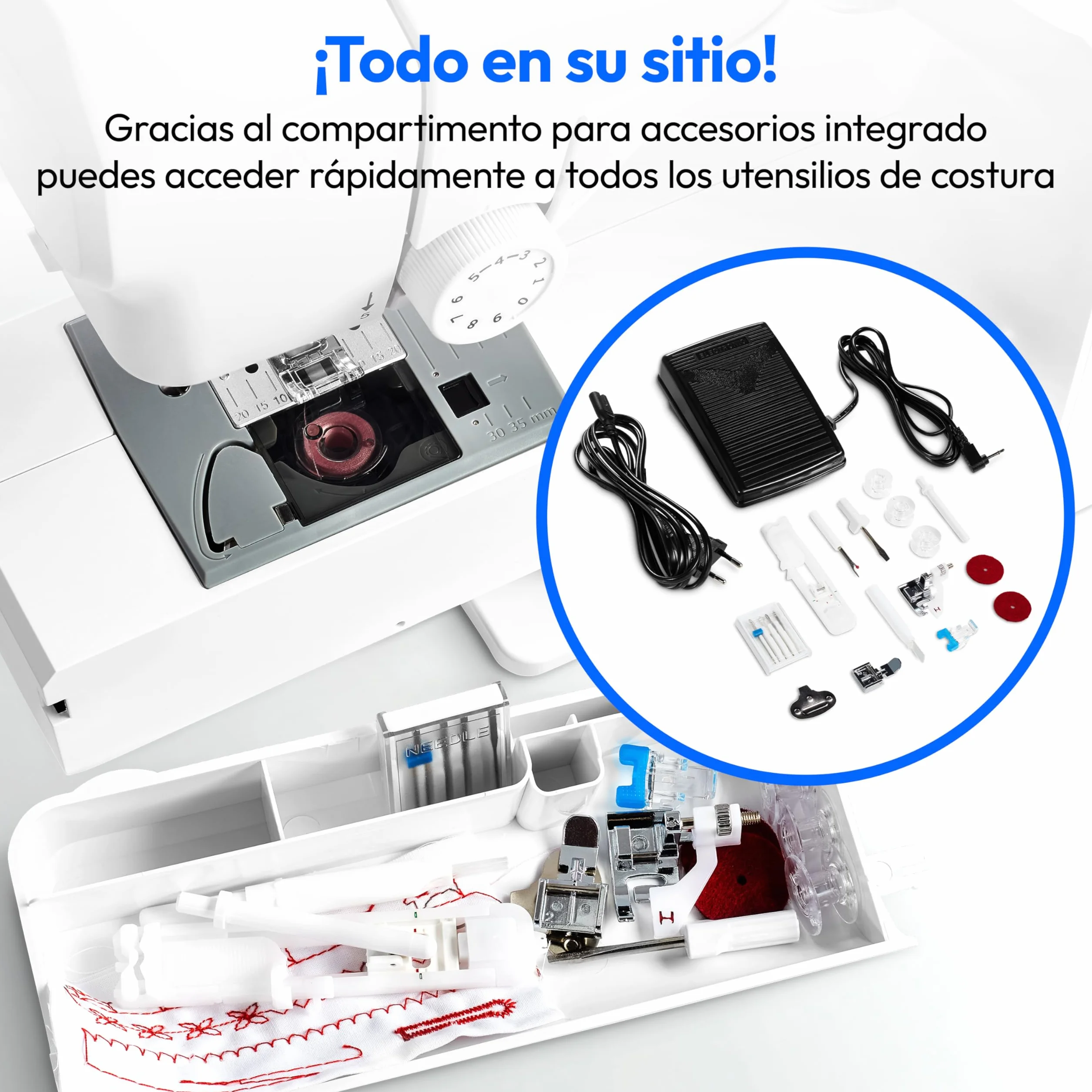 Máquina de coser digital MEDION SD36 (36 vatios, longitud y anchura de puntada ajustables, 270 patrones de puntada, luz de costura LED, enhebrador automático, botón de marcha atrás, cortador de hilo
