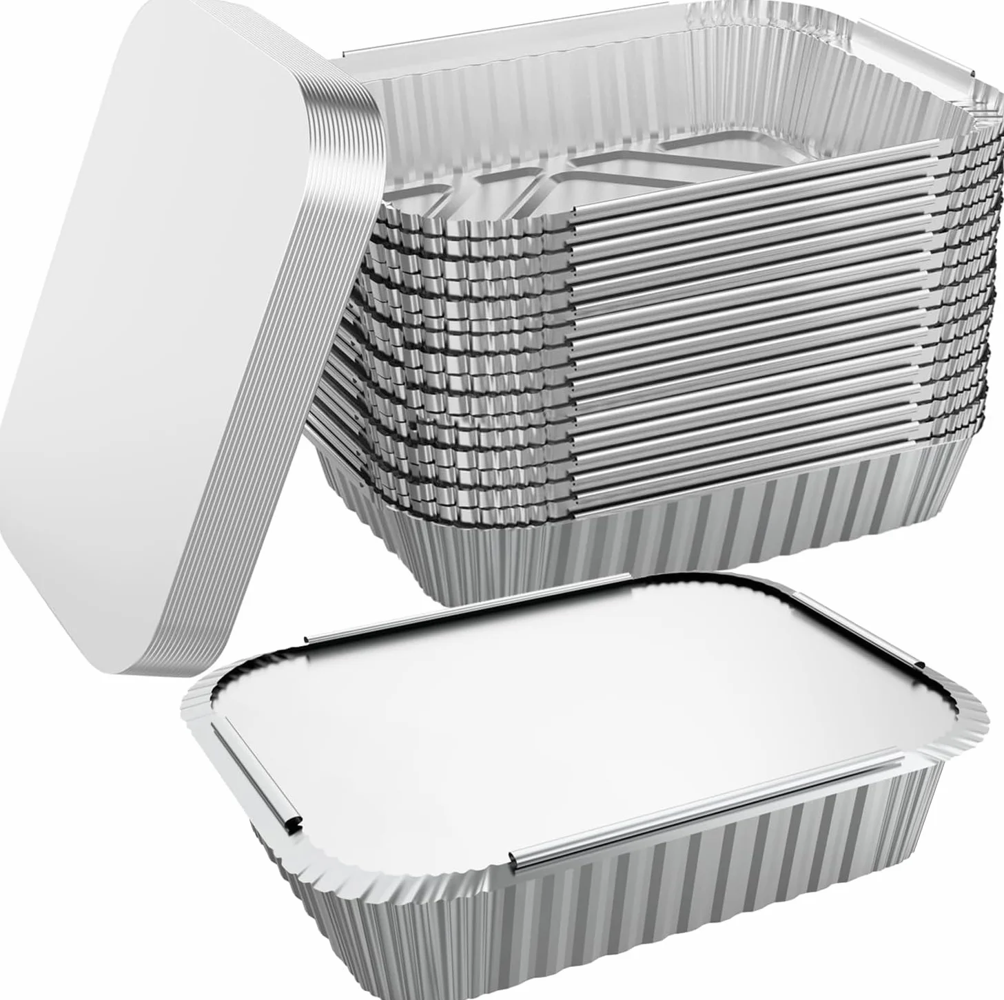 WANBAO Paquete de 100 sartenes desechables de aluminio de 8.3 x 6.2 pulgadas con tapas, recipientes de aluminio de 2.2 libras para cocinar, hornear, catering, preparación de comidas para llevar