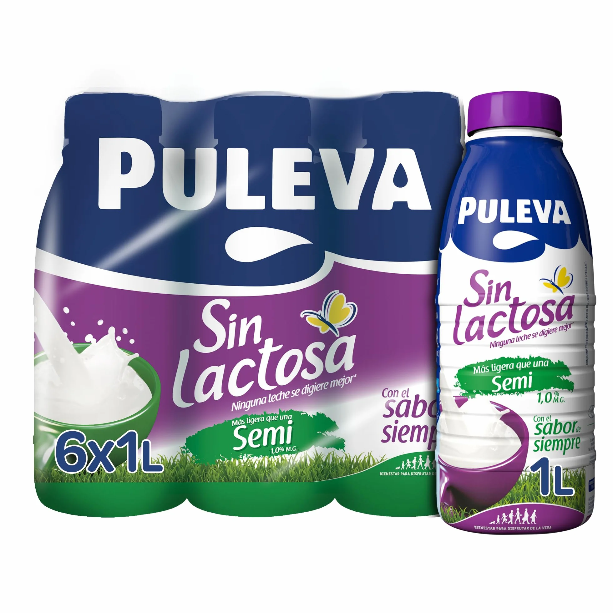 Leche Puleva Sin Lactosa Semidesnatada 1% M.G. Pack 6 x 1 L