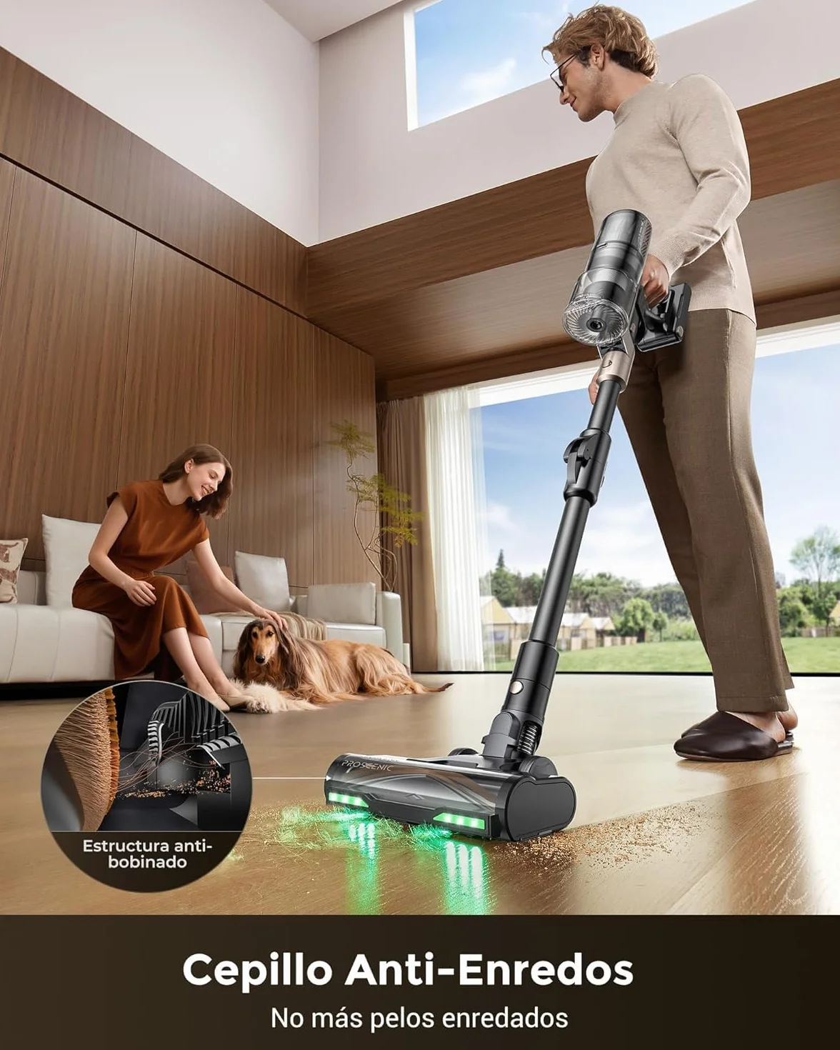 Proscenic P20+ Aspiradora fregadora sin Cable 70Mins/70kPa/680W, Autoportante y Plegable, con Cepillo Anti-Enredo y Depósito de Agua, Escoba Aspiradora sin Cable para Pelo de Mascotas/Suelos/Alfombras