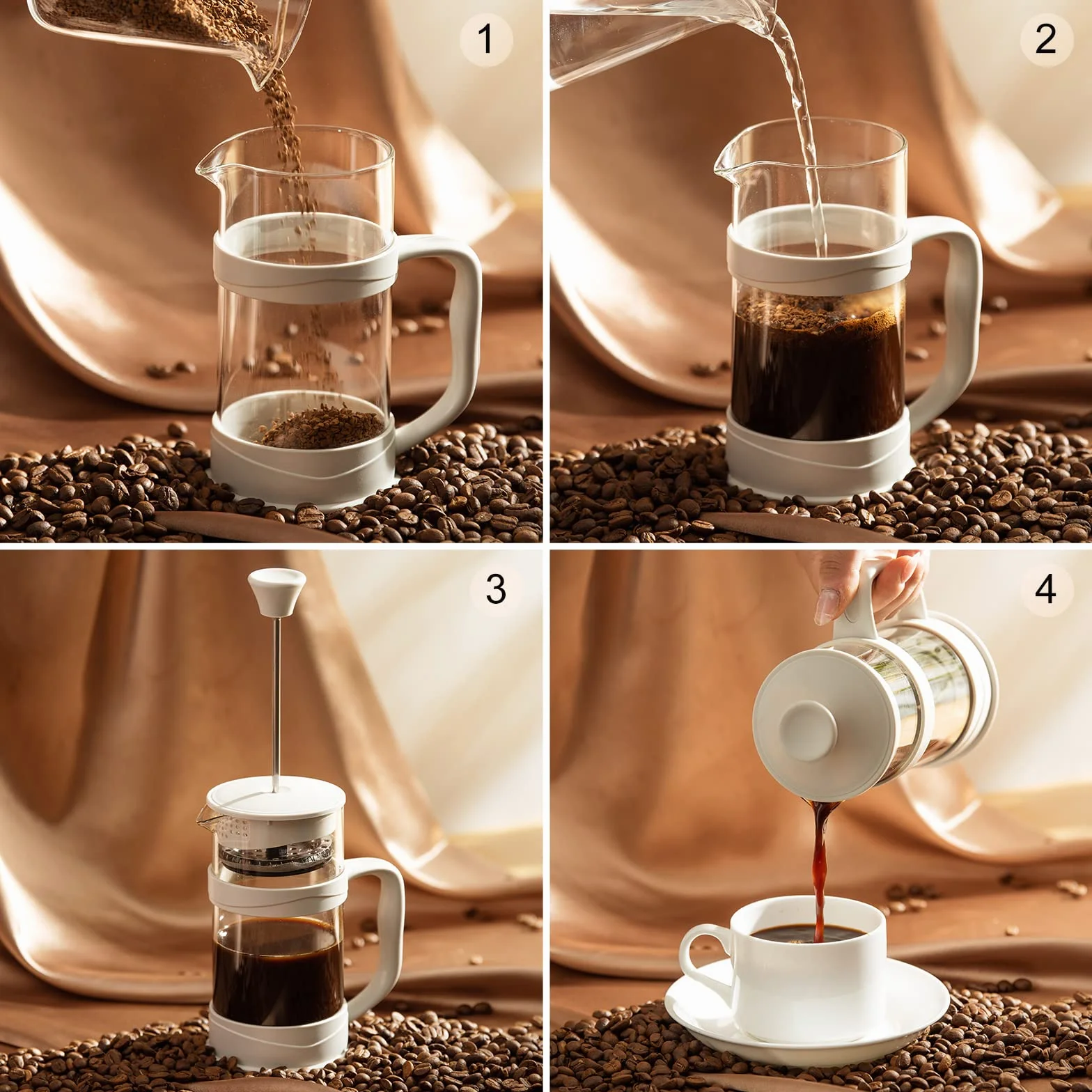 ParaCity Cafetera Francesa/Prensa Francesa, French Press de filtro de acero inoxidable 304 y vidrio resistente al calor, cafetera embolo de 350ML para viajes y regalo en el hogar (blanco)