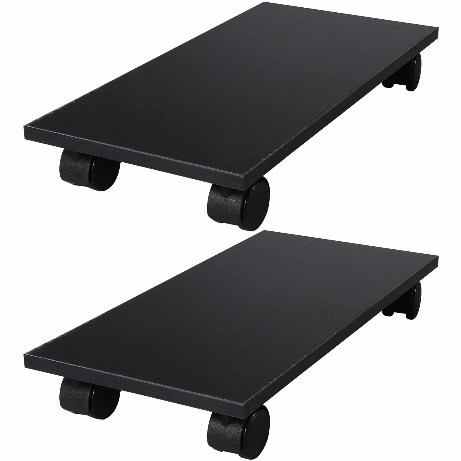 2 Soportes para Torre de Ordenador con Ruedas - Carro para CPU con Ruedas giratorias con Bloqueo - Plataforma de Madera Negra - Soporte para PC Debajo del Escritorio con Freno para Suelo 15,7