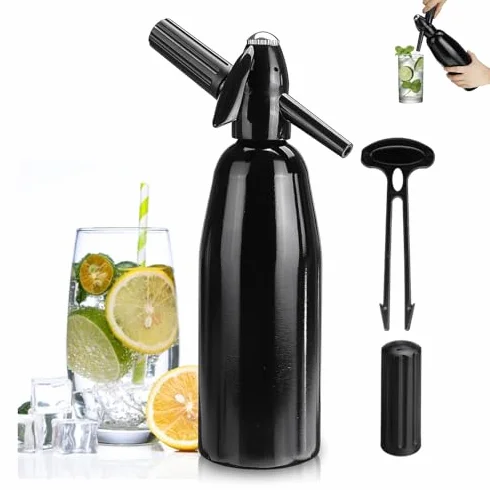 Sifón de soda, carbonatador de 1 litro para zumos caseros y cócteles, con regulador de presión, máquina de aluminio con gas