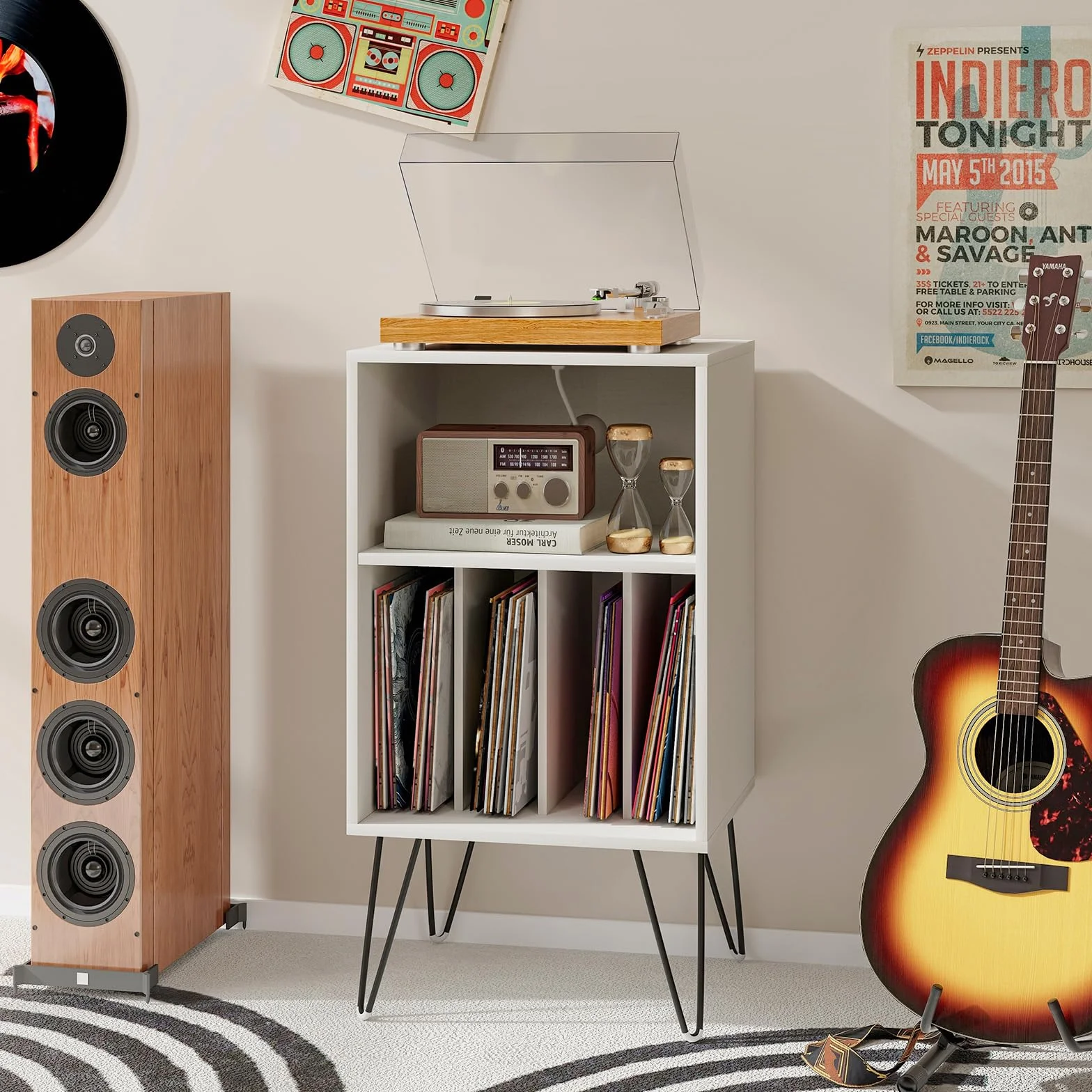 GIANTEX Soporte para Tocadiscos Mueble para Vinilos 48x40x88 cm Blanco