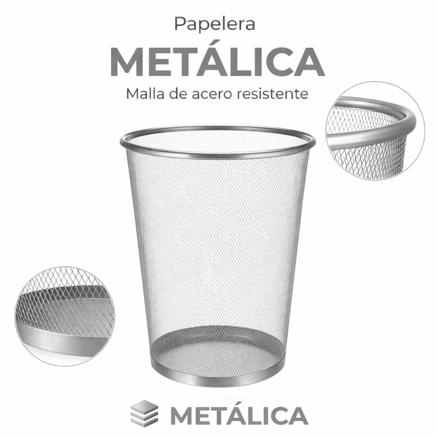 EUROXANTY Papelera malla metálica 27x24 cm 10 Litros Pack 2 Unidades Gris