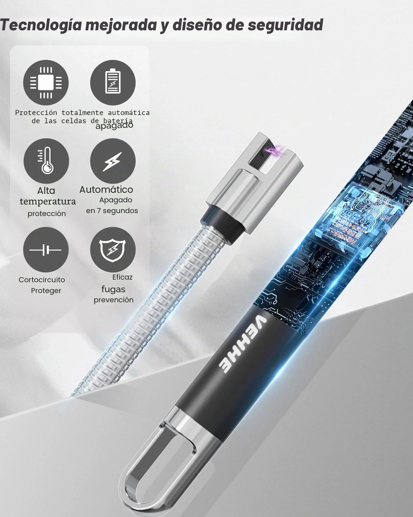 Encendedor de Arco Eléctrico Recargable VEHHE con Indicador LED de Batería USB, Mechero Largo para Cocina, Velas, Estufas de Gas y Camping