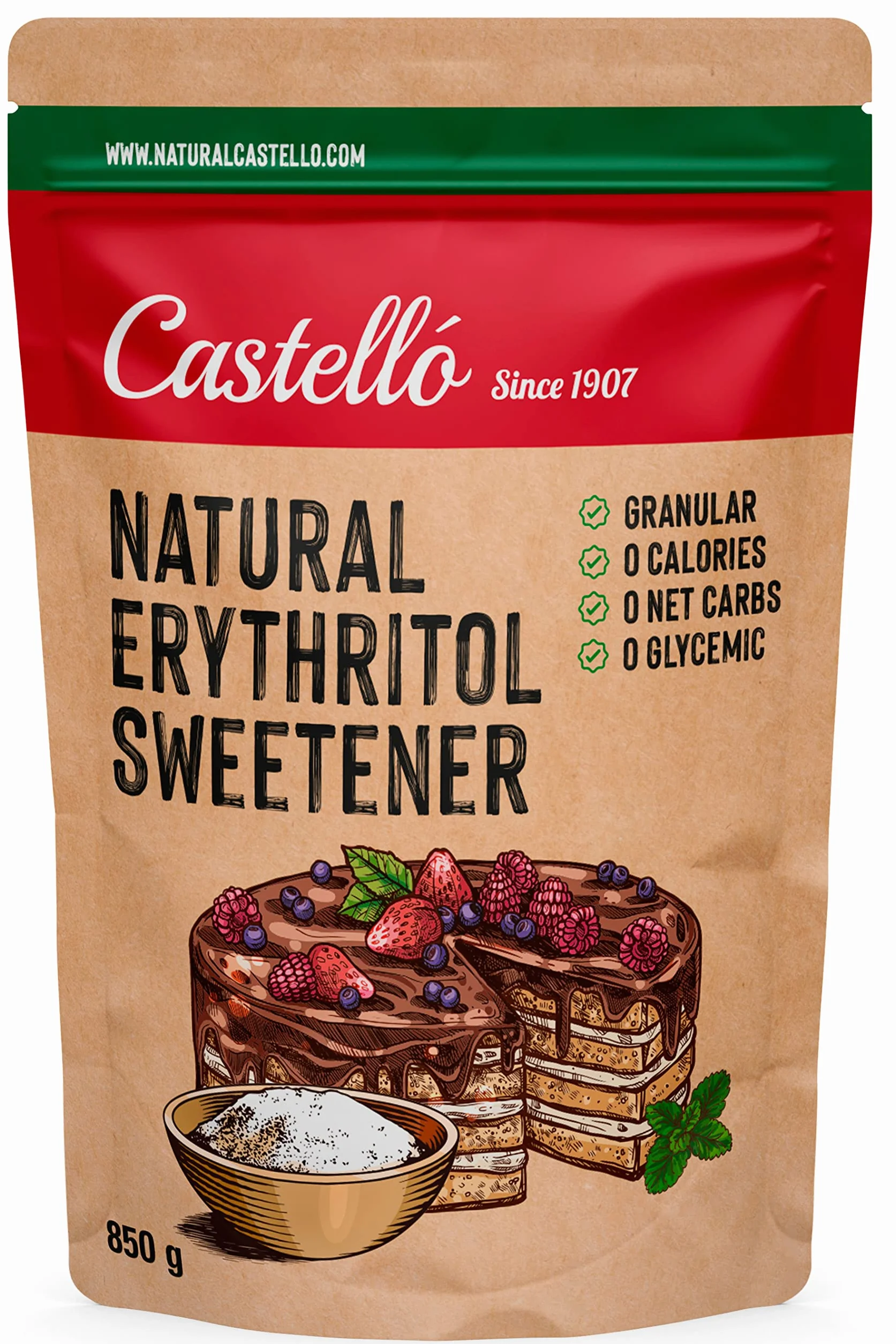 Eritritol 850 g Edulcorante Natural Granulado Sustituto del Azúcar Keto Paleo 0 Calorías 0 Carbohidratos No OGM