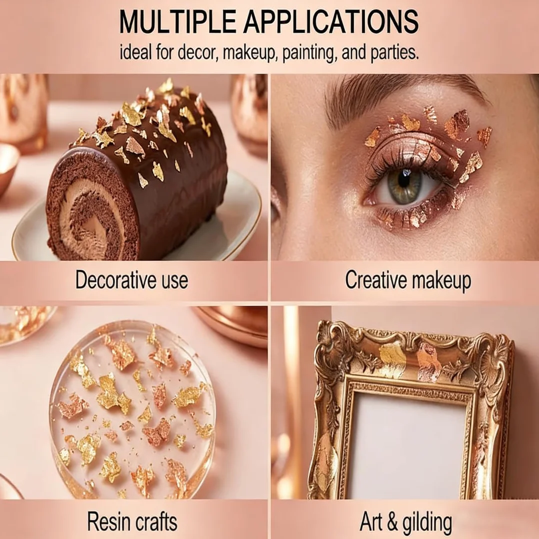 Copos de Pan de Oro Comestible 3 Unidades, Lámina Decorativa Multifuncional para Pasteles, Repostería y Galletas