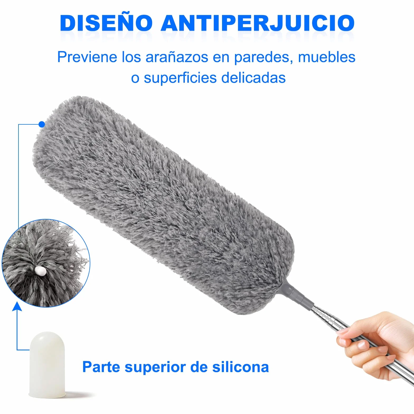 Plumero con Poste Telescópico Largo, 2 Cabezales de Microfibra Lavables, Herramienta de Limpieza Extensible para el Hogar