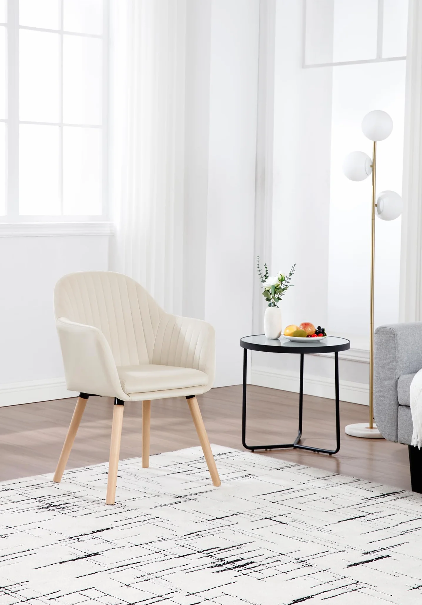 WOLTU Juego de 2 Sillas de Comedor y Cocina con Respaldo Mediano,cojín Doble de Terciopelo y Patas de Estructura de Madera,adecuadas para salón y Dormitorio,Blanco Crema