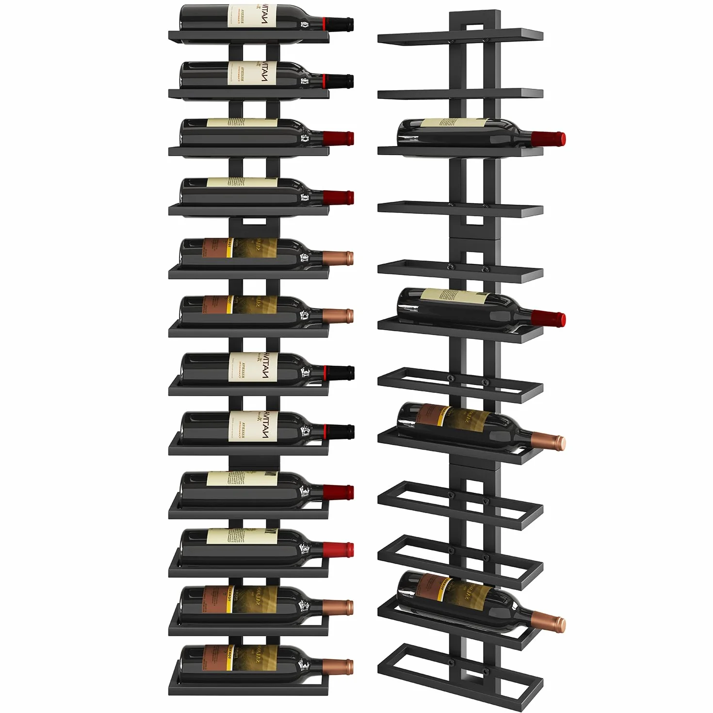 IBUYKE Botellero Pared para 12 Botellas, Botellero Vertical de Metal para Botellas de Vino,Licores, Champán,Estante de Vino Montado DIY para Cocina, Comedor, Bar, Negro, TMJ909B