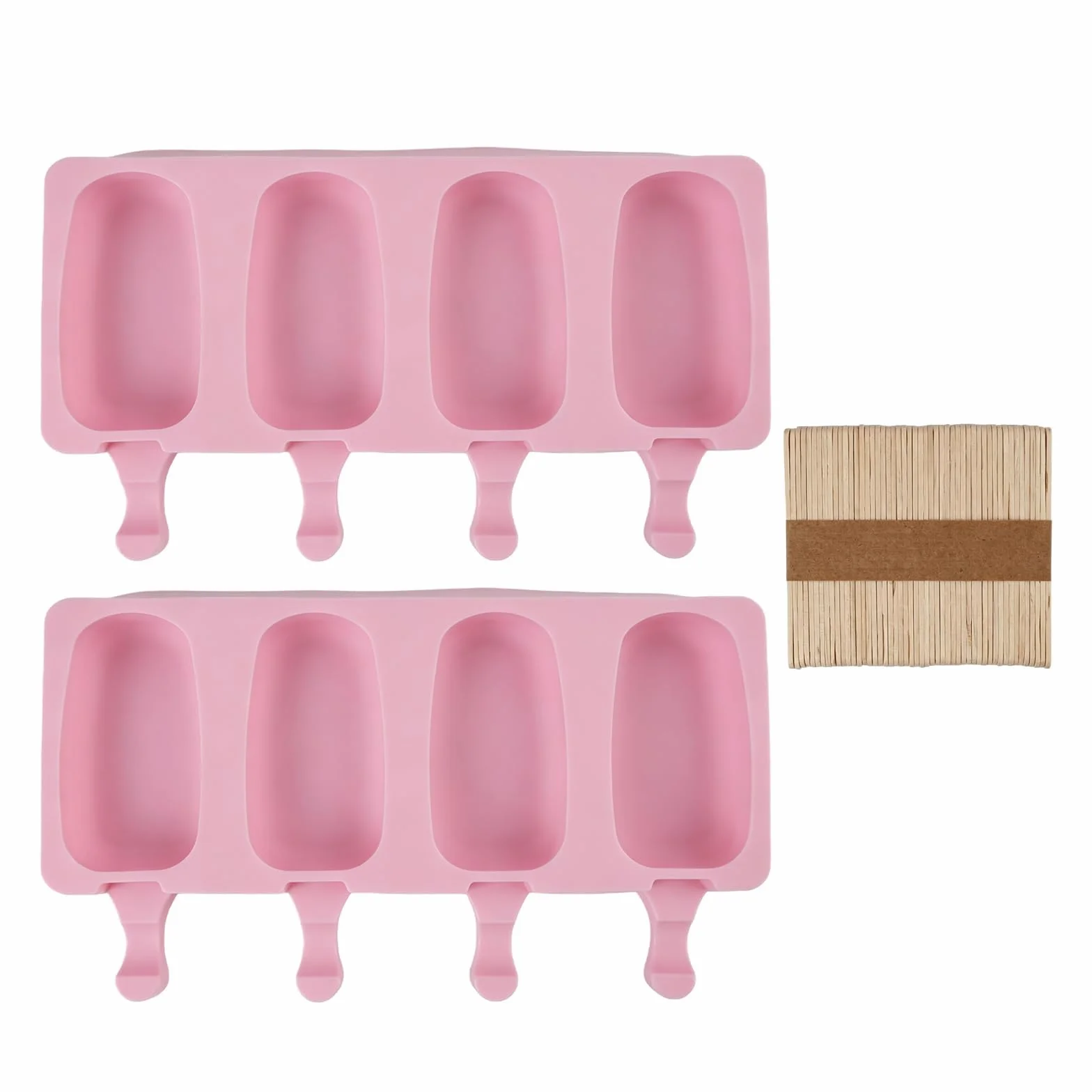 Moldes de Helado de Silicona 26 x 11 cm con 100 Palos de Madera Reutilizables para Paletas
