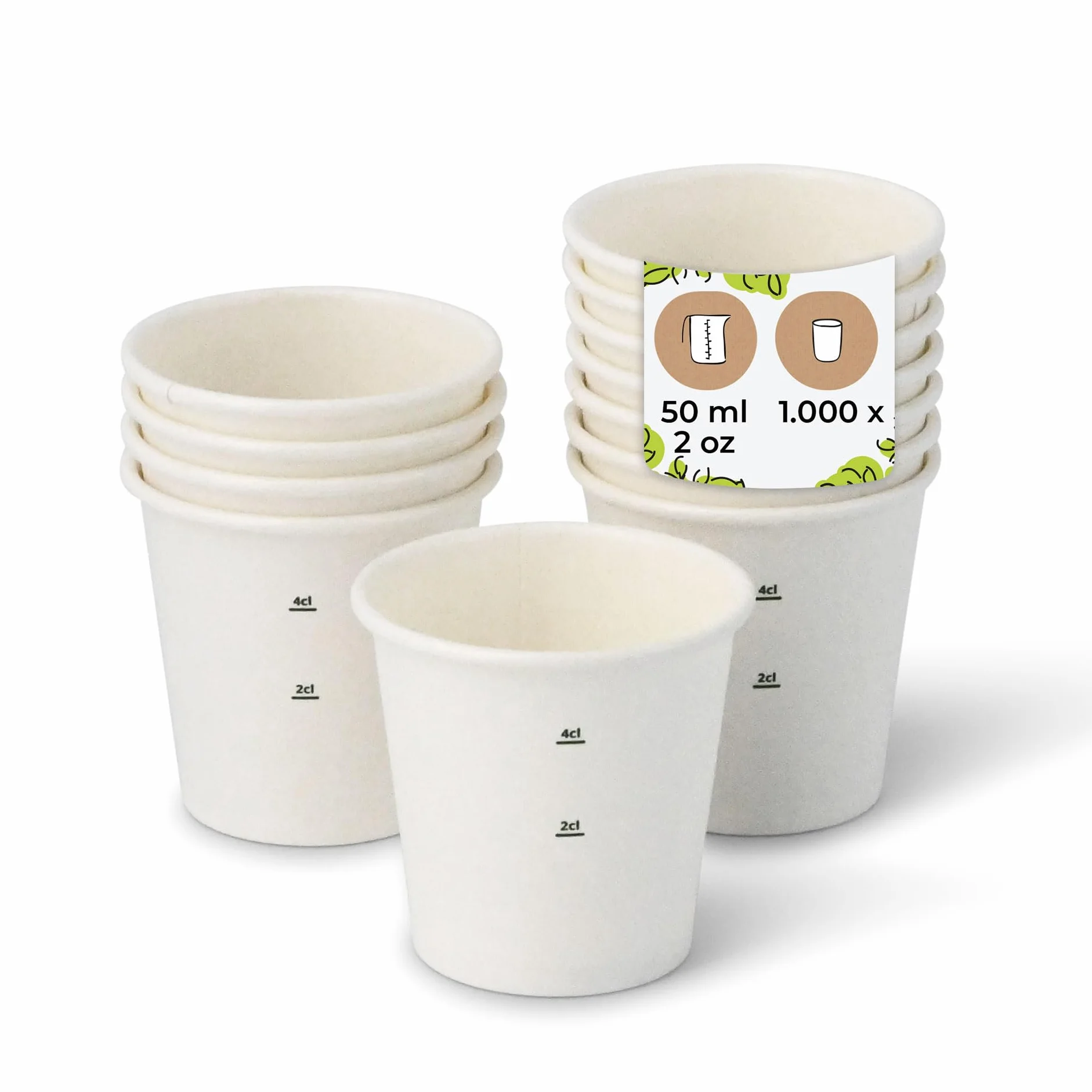 BIOZOYG Vaso hecho de cartón orgánico I vajillas desechables vaso de beber taza hecho de papel taza compostable y vaso biodegradable Iblanca, no impresa 1000 unidades 50 ml 2 oz